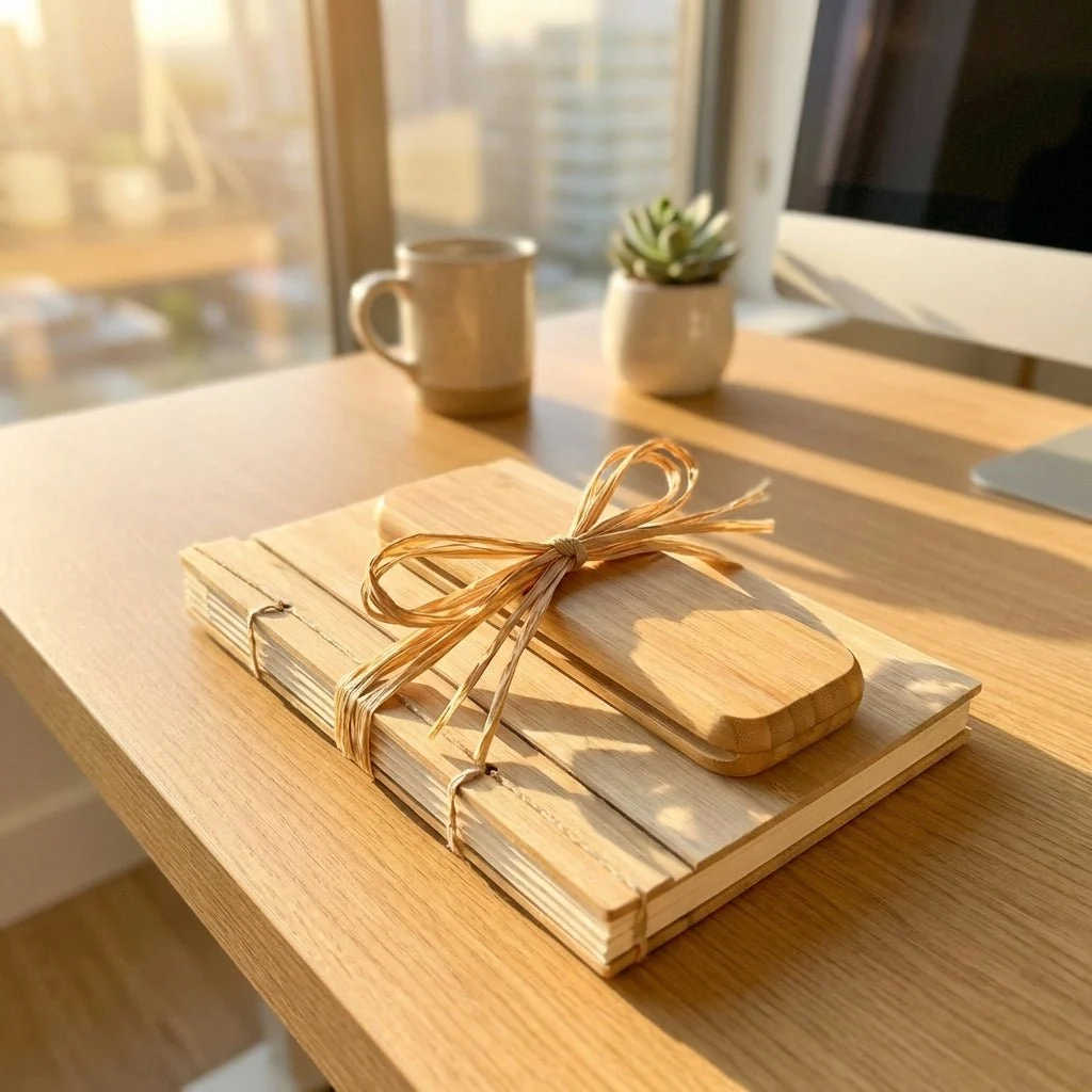 Artisan Bamboo Notebook Pen Holder Set Luxury