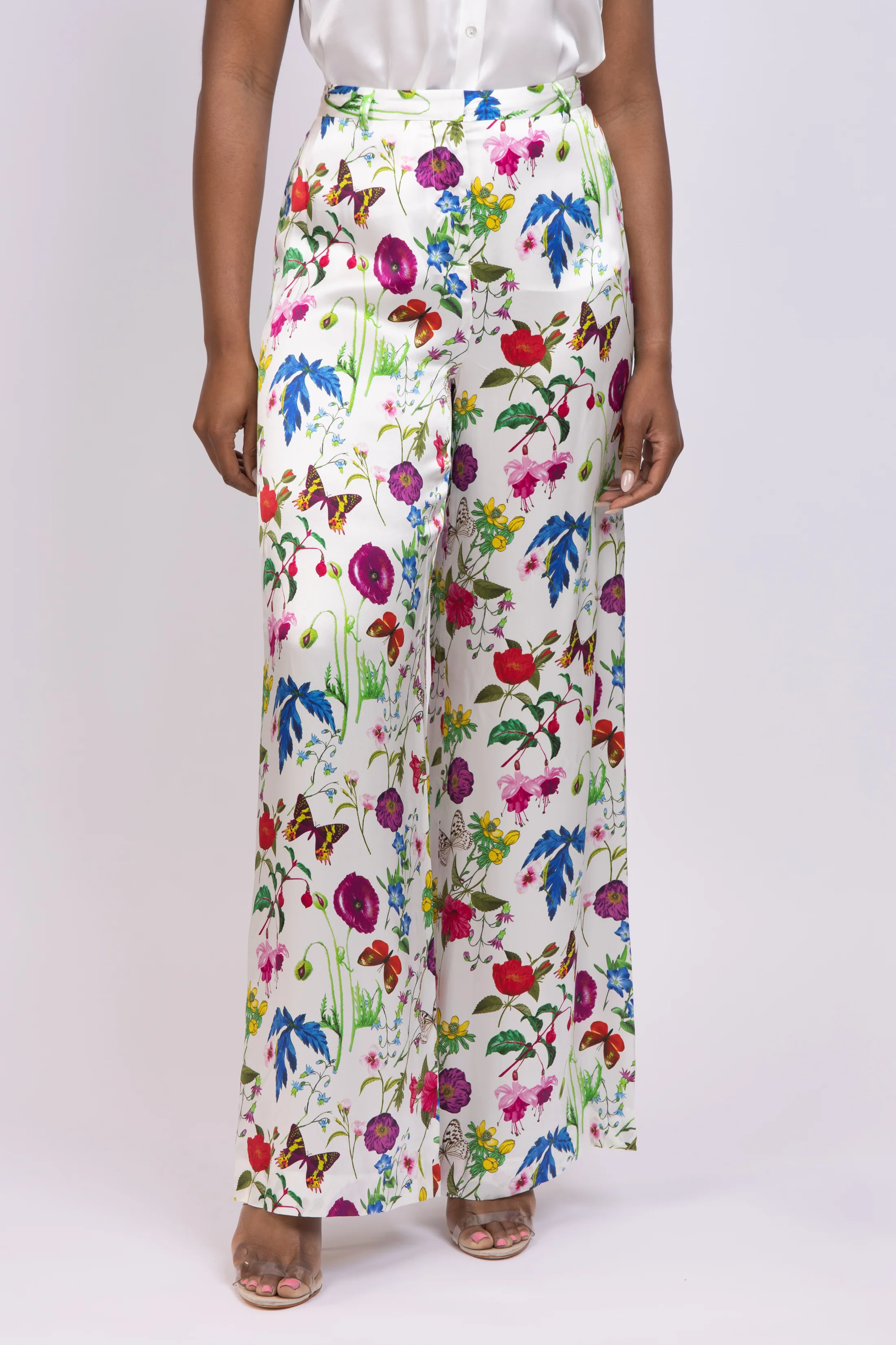 Powerful L'agence Gavin Wide Leg Pant in Ivory Botanical High-Performance