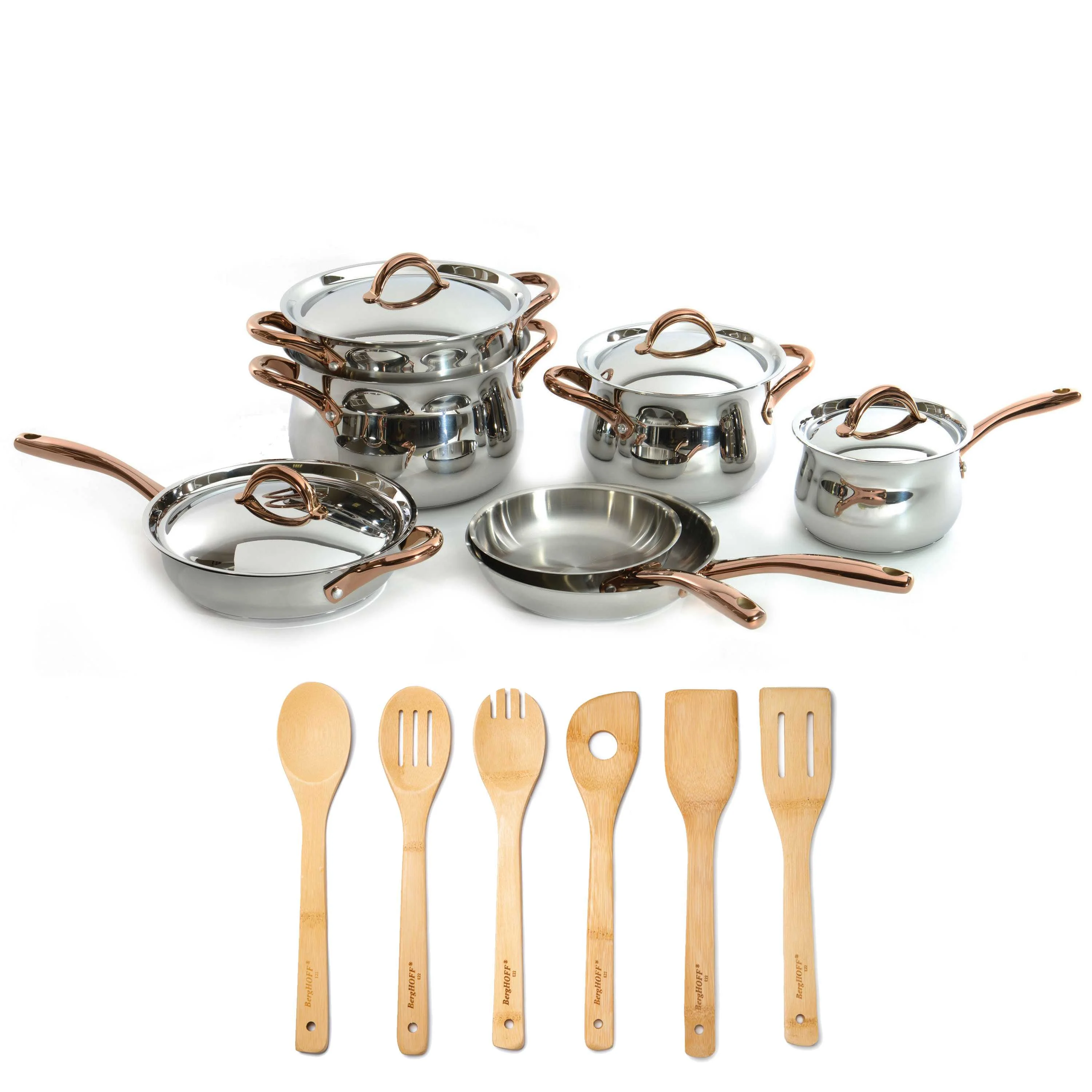 Selected BergHOFF Ouro Gold 17Pc 18 10 Stainless Steel Cookware Set SS Lids Consistent