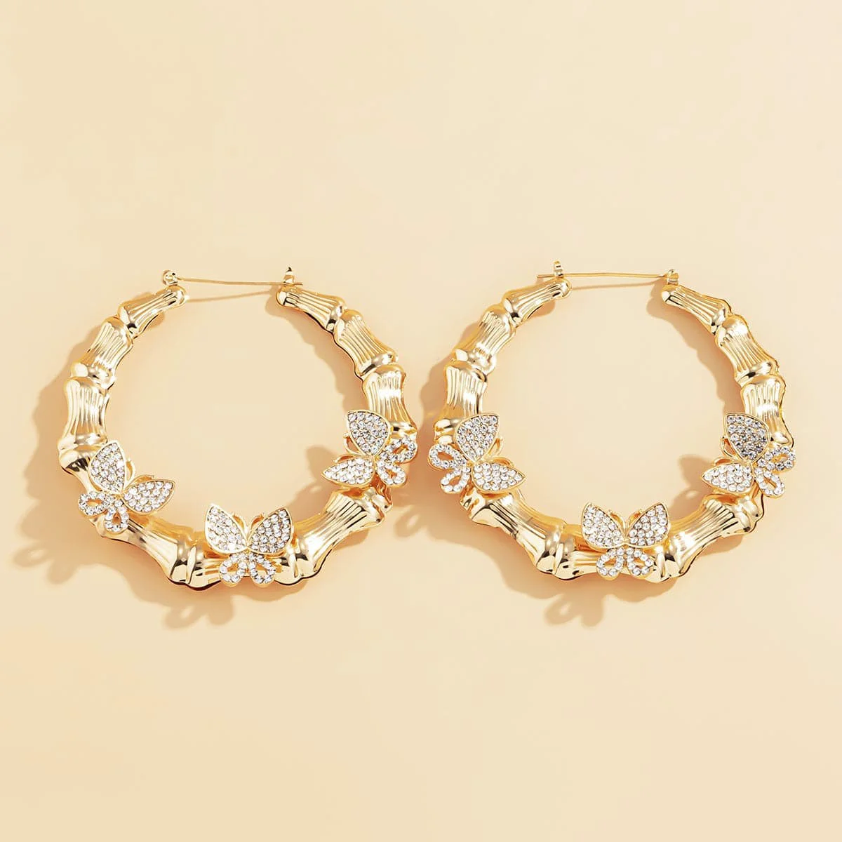 Artisan Cubic Zirconia Goldtone Butterfly Bamboo Hoop Earrings Selected