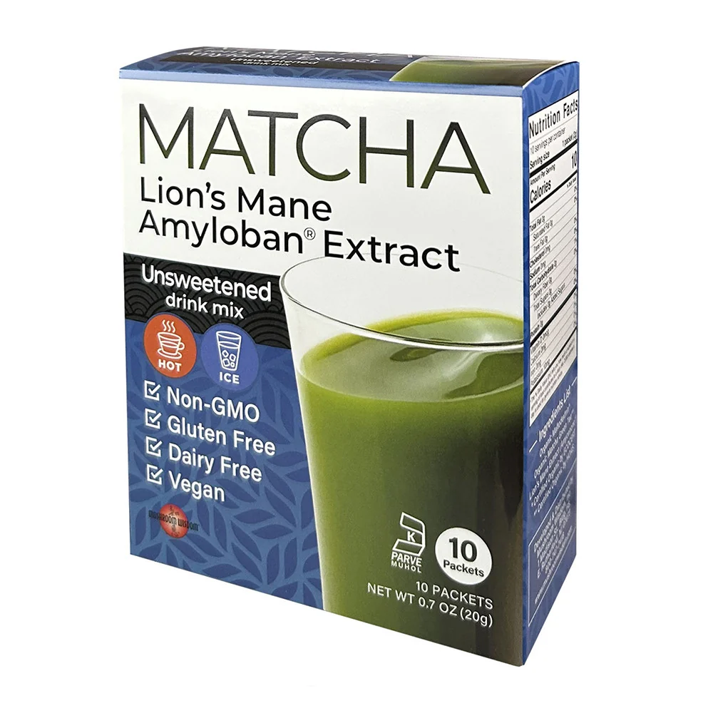 Durable Mushroom Wisdom Matcha Lions Mane Amyloban Extract Sticks 10 Ea Detailed