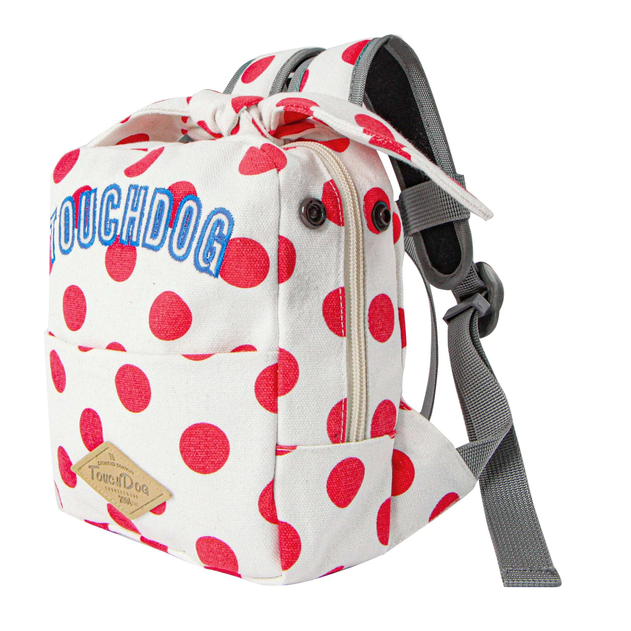 Specialty Pet Life Touchdog Polka Dot Large Pocketed Zippered Duffle Dog Backpack and Harness Minimalist