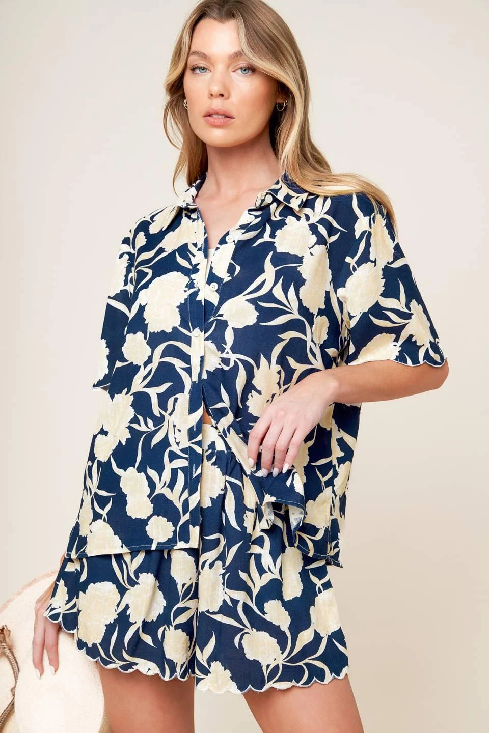 World-Class Slow Mornings Navy Woven Top and Shorts Set Efficient