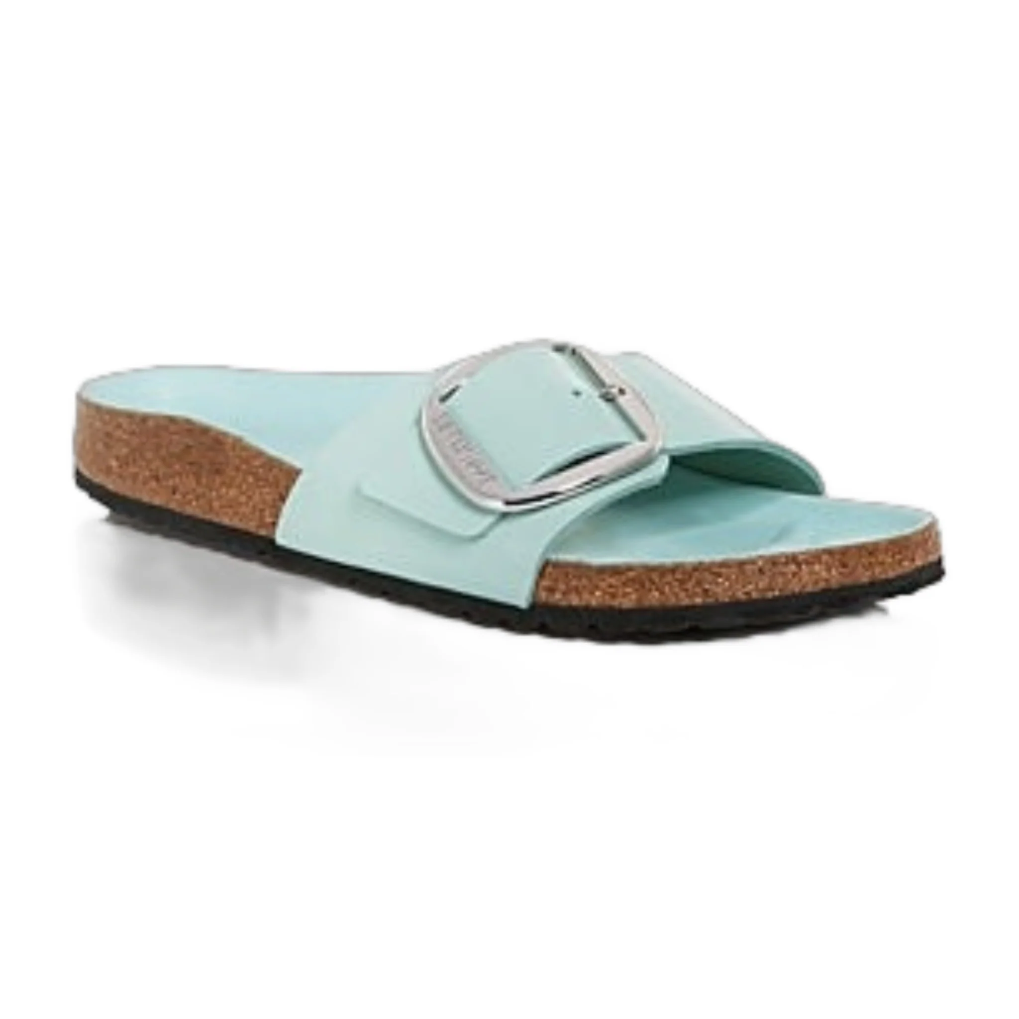 Durable Birkenstock Madrid Big Buckle Natural Leather Patent High-Shine Sandals Narrow Effective