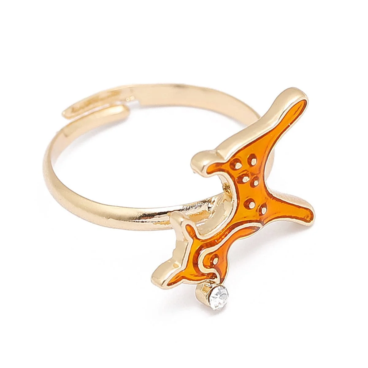 Durable Orange Enamel Cubic Zirconia Goldtone Reindeer Adjustable Ring Verified