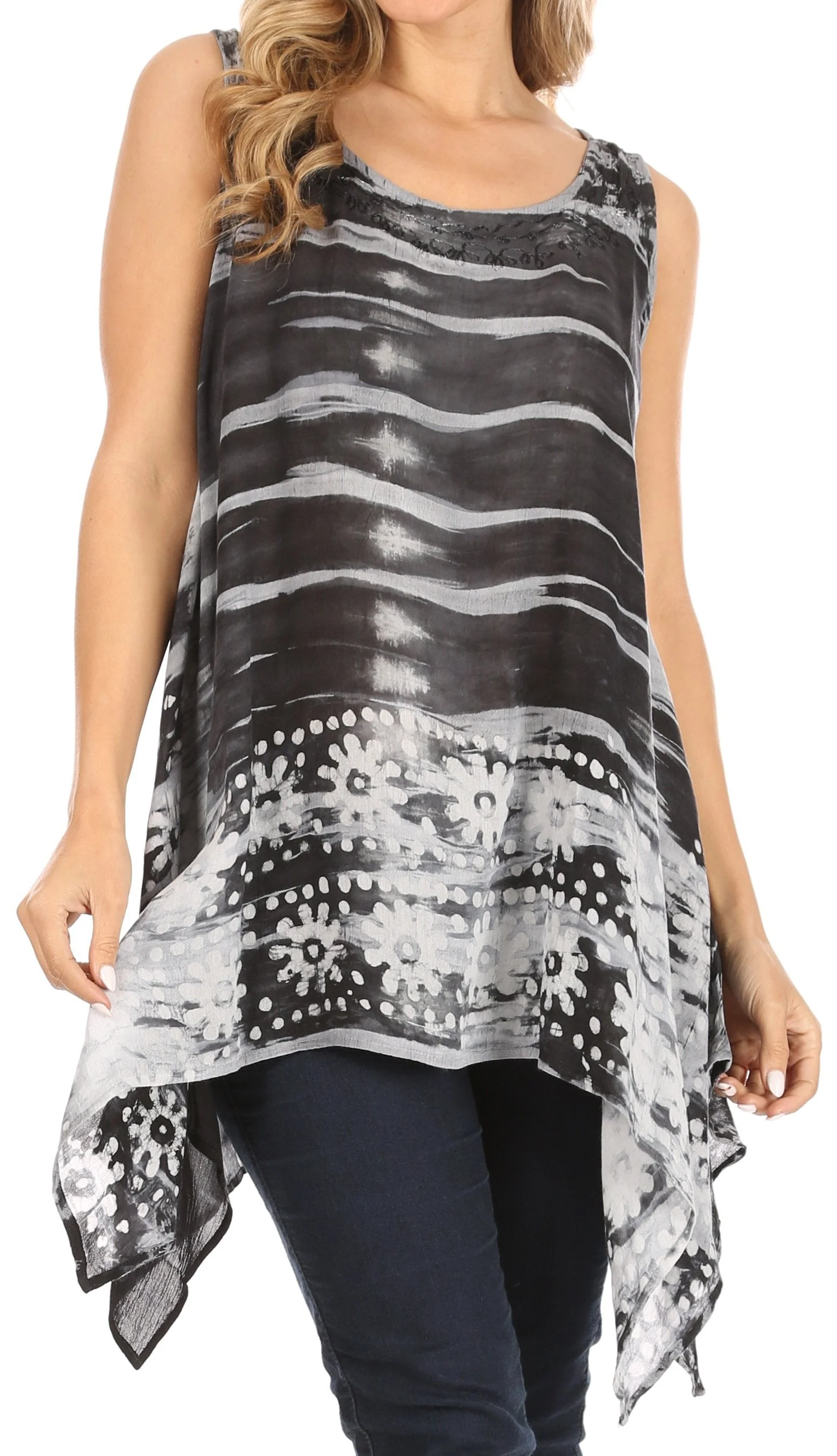 User-Friendly Sakkas Marin Women's Sleeveless Loose Boho Casual Tank Top Blouse Tie-dye Batik Green