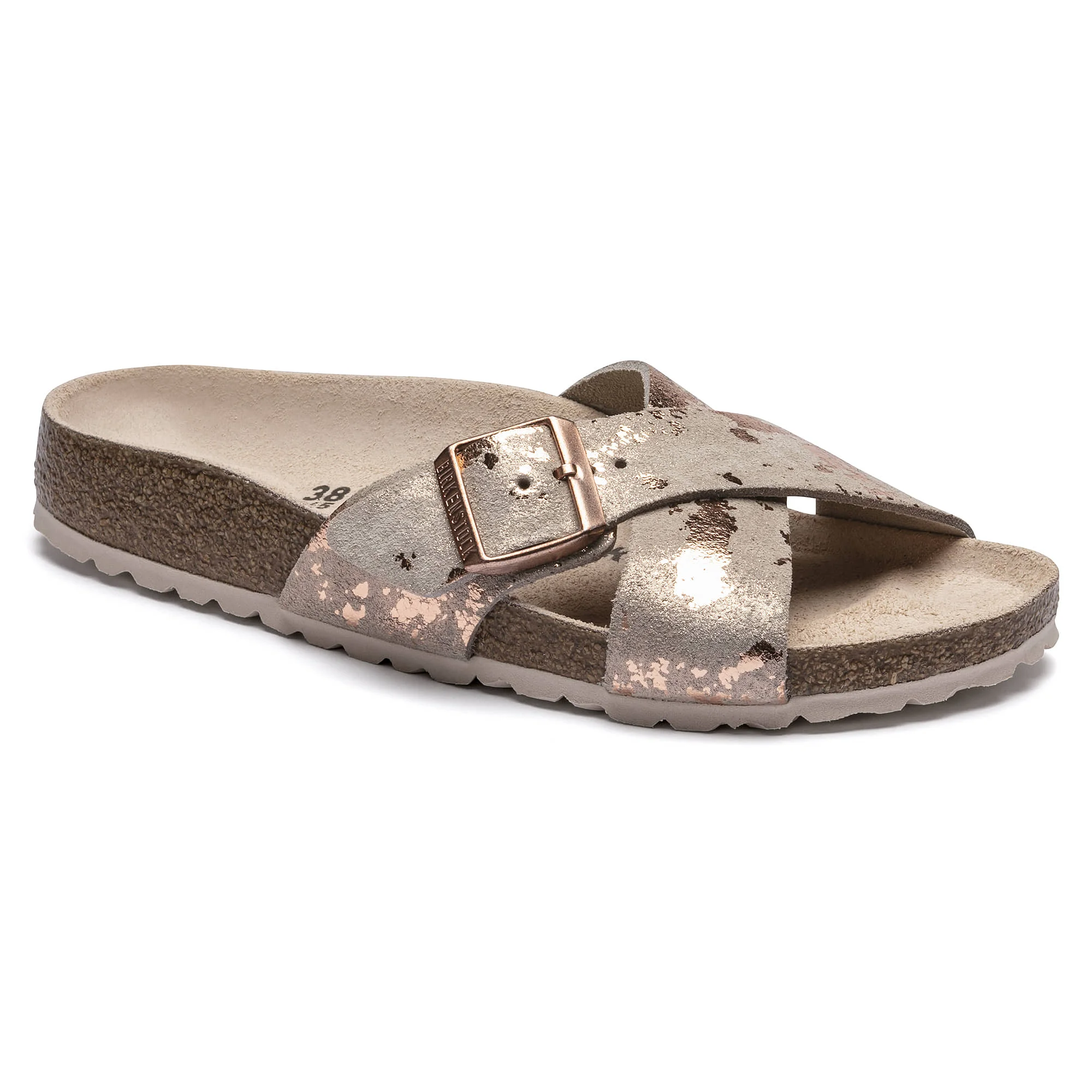 Fine Birkenstock Women's Siena Big Buckle Suede Leather Vintage Metallic Rose Copper Sandals Fine Crafted