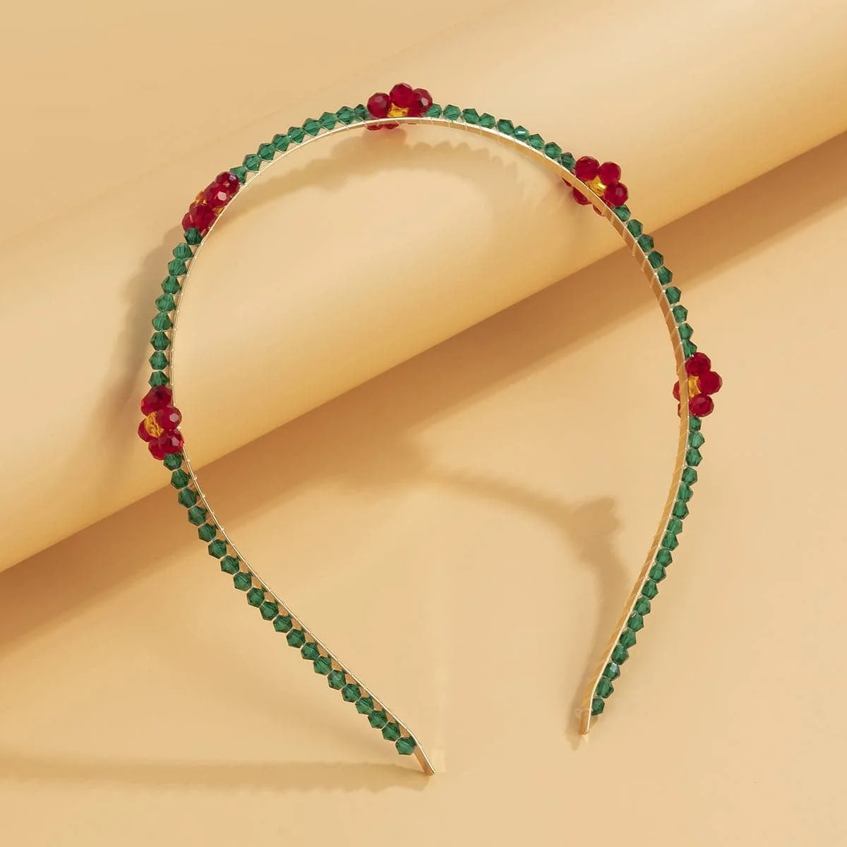 Superior Green Red Acrylic Goldtone Floral Station Headband Refined