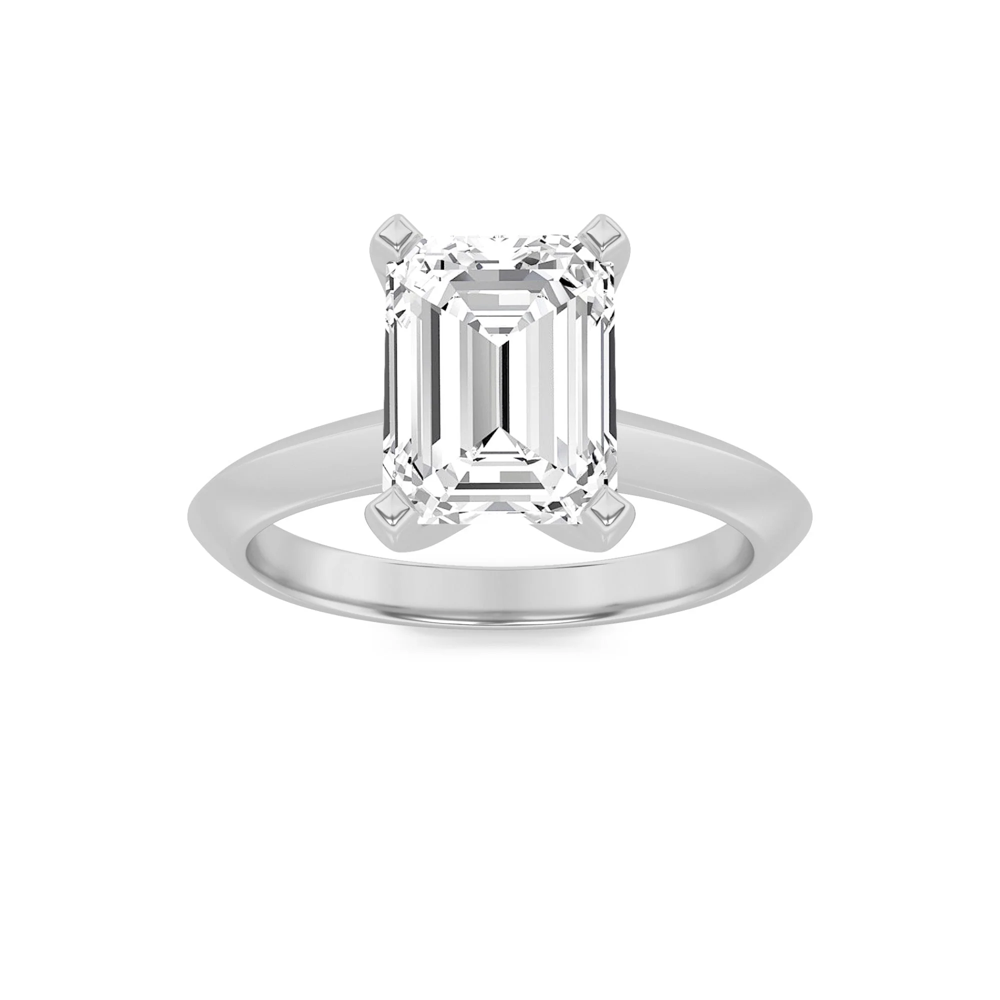 Smart 1.5Cttw Emerald Shaped Lab Grown Diamond F Knife Edge Shank Solitaire Engagement Ring in 14K Gold Reusable