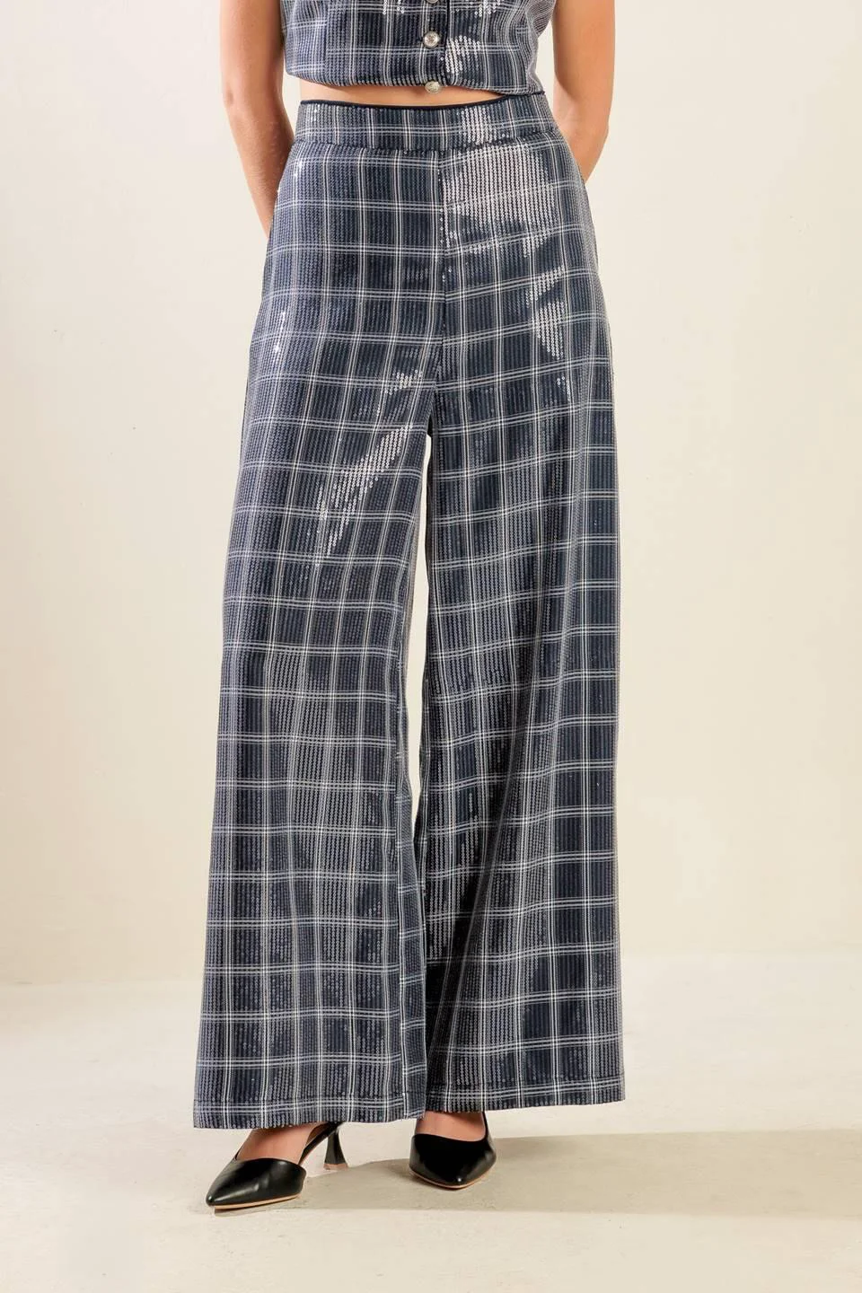 Unique Traveling Far Navy Sequin Pants Solid