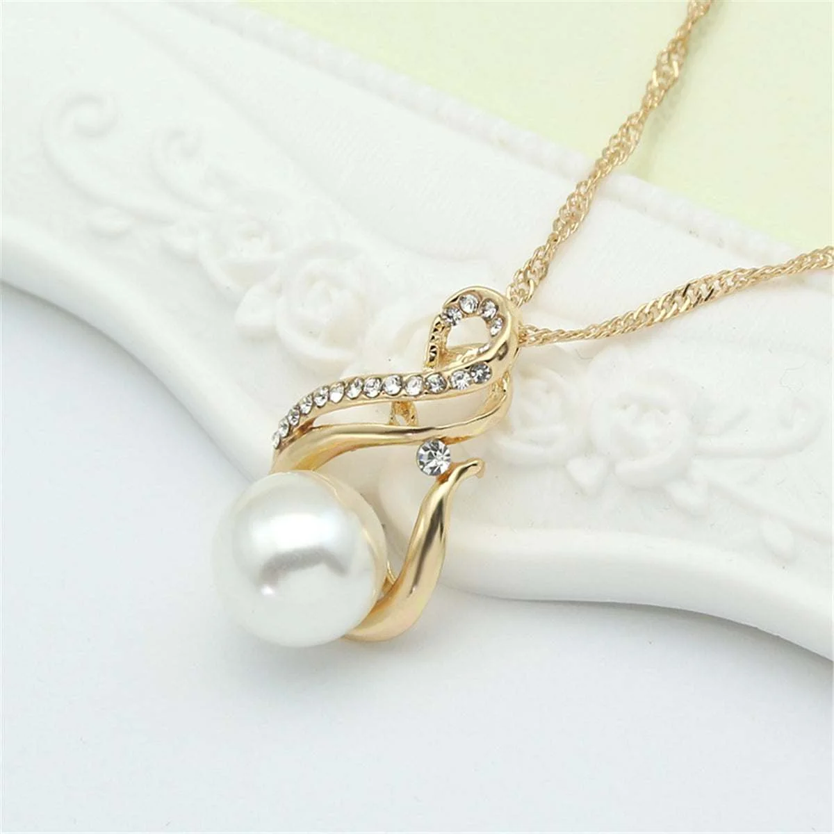 World-Class Pearl Cubic Zirconia Goldtone Twisted Pendant Necklace Set Casual