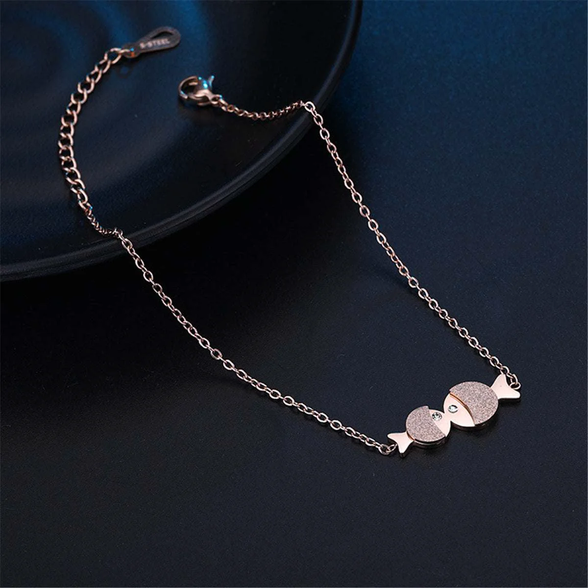 Safe Rose Goldtone Cubic Zirconia Double Frosted Fish Anklet World-Class