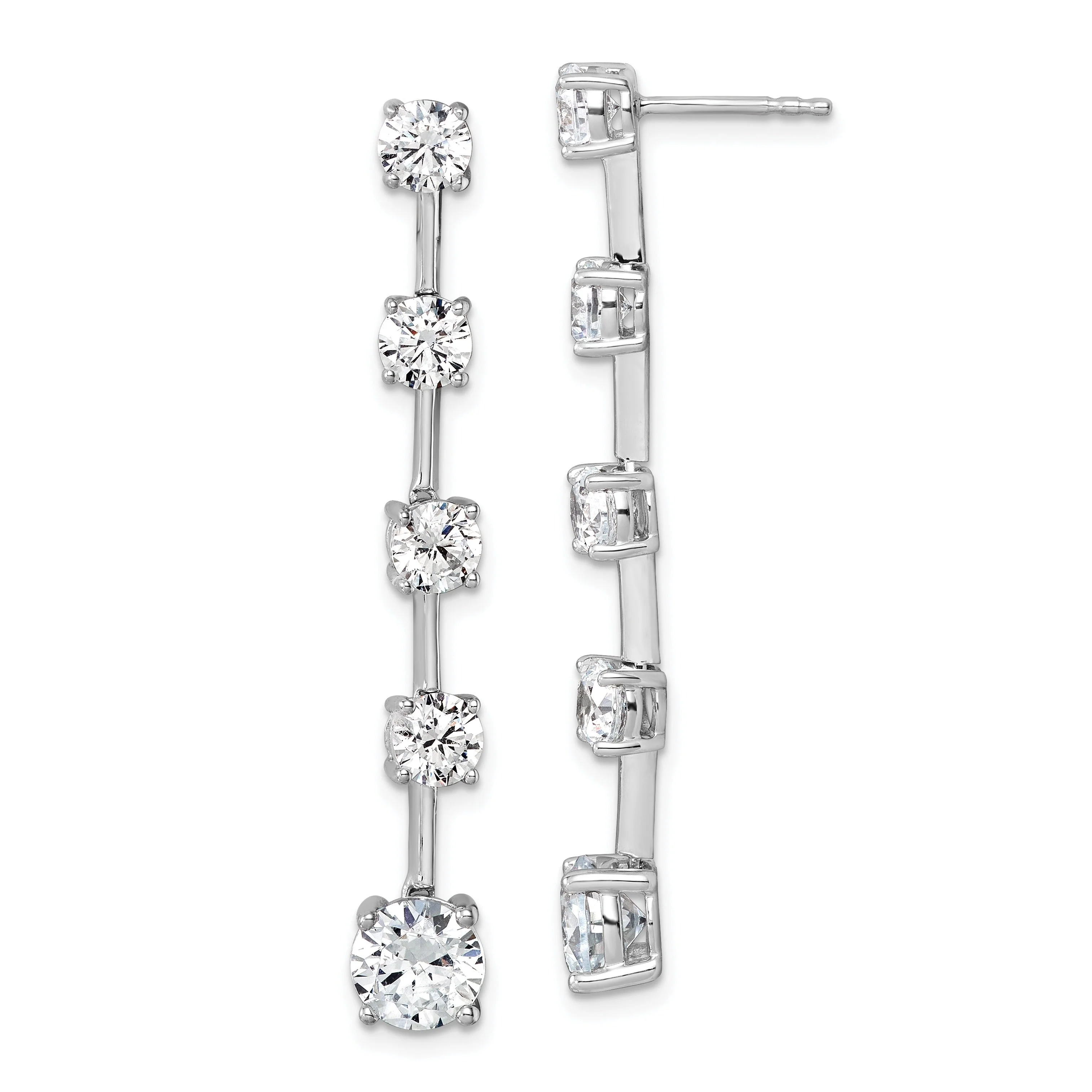 World-Class 14K White Gold Lab Diamond Round Post Graduated Dangle Earrings Reusable