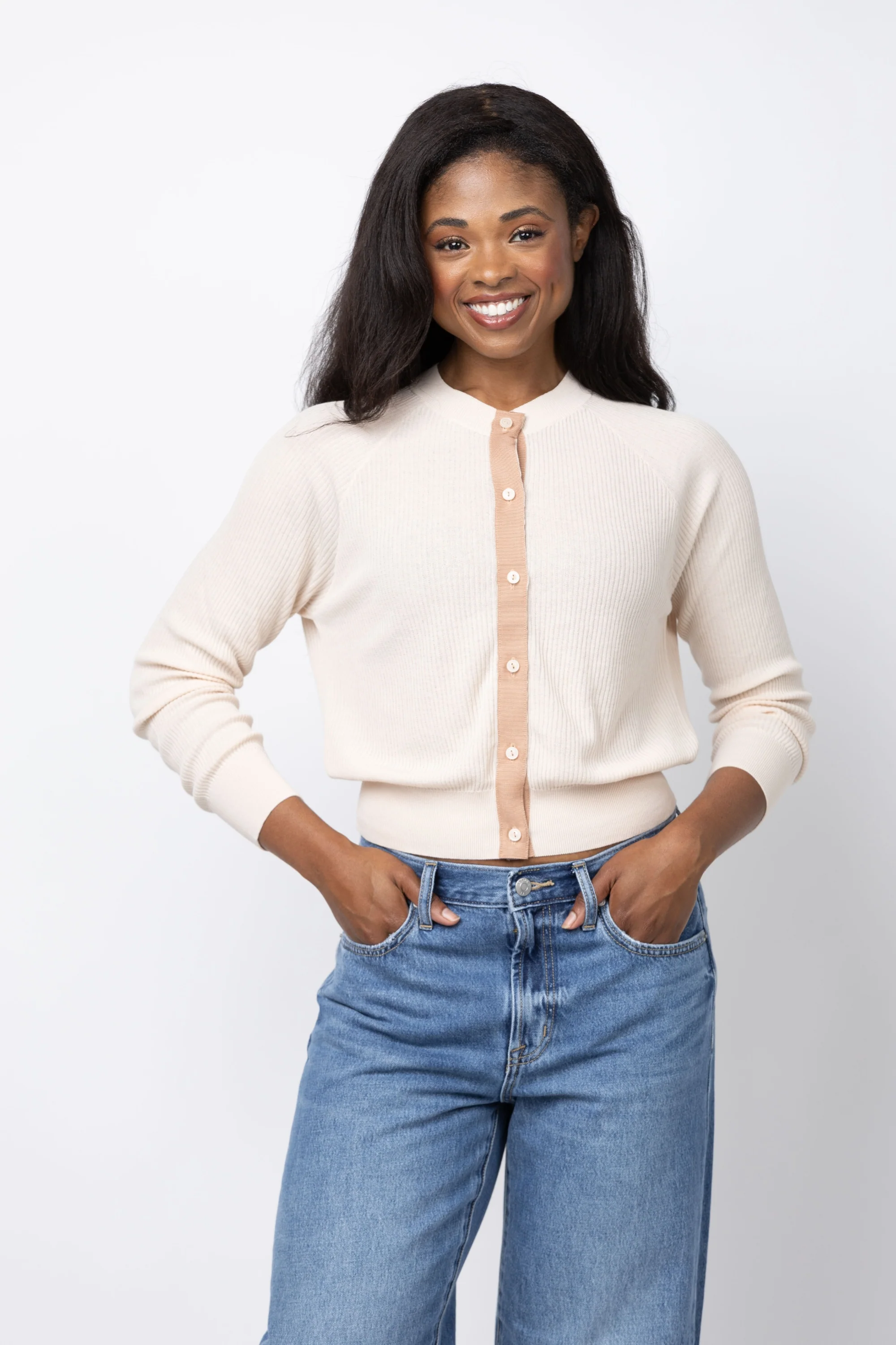Stylish The Great. The Dainty Cardigan in Soft Pink Certified