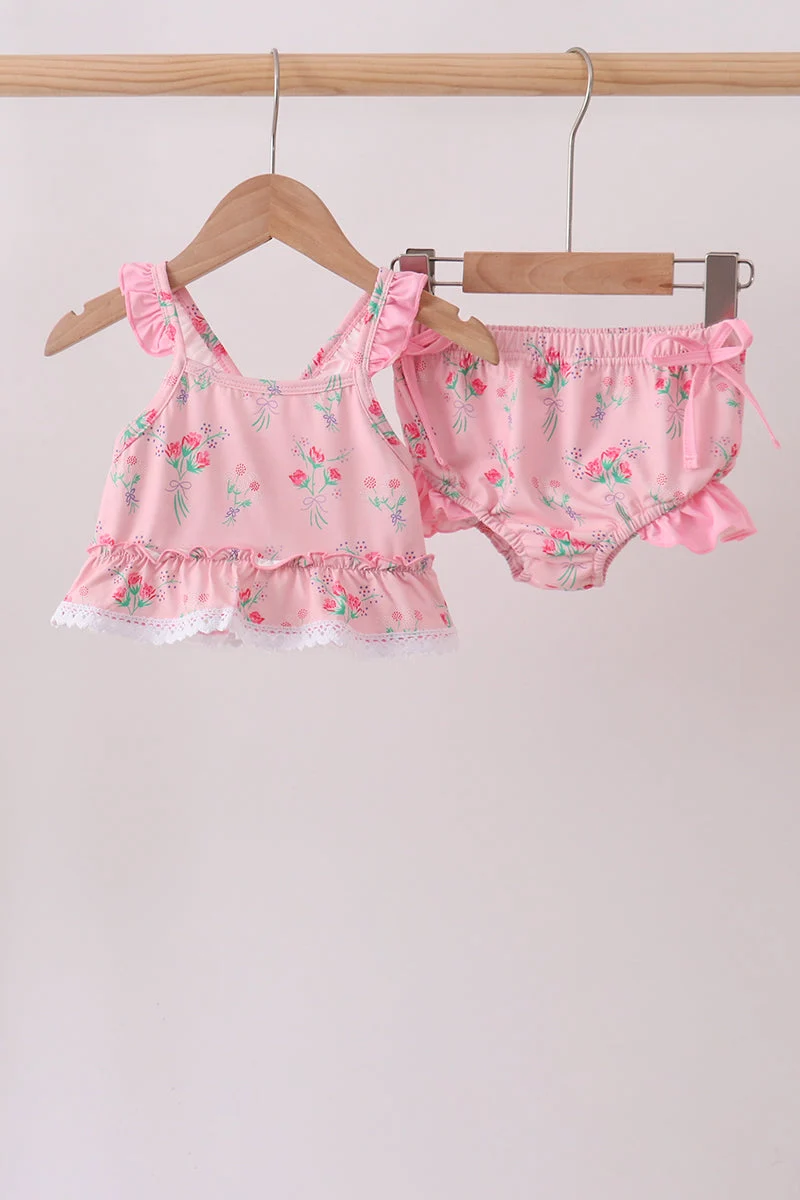 Next-Generation Pink Floral Ruffle 2pc Swimsuit Expertly Made