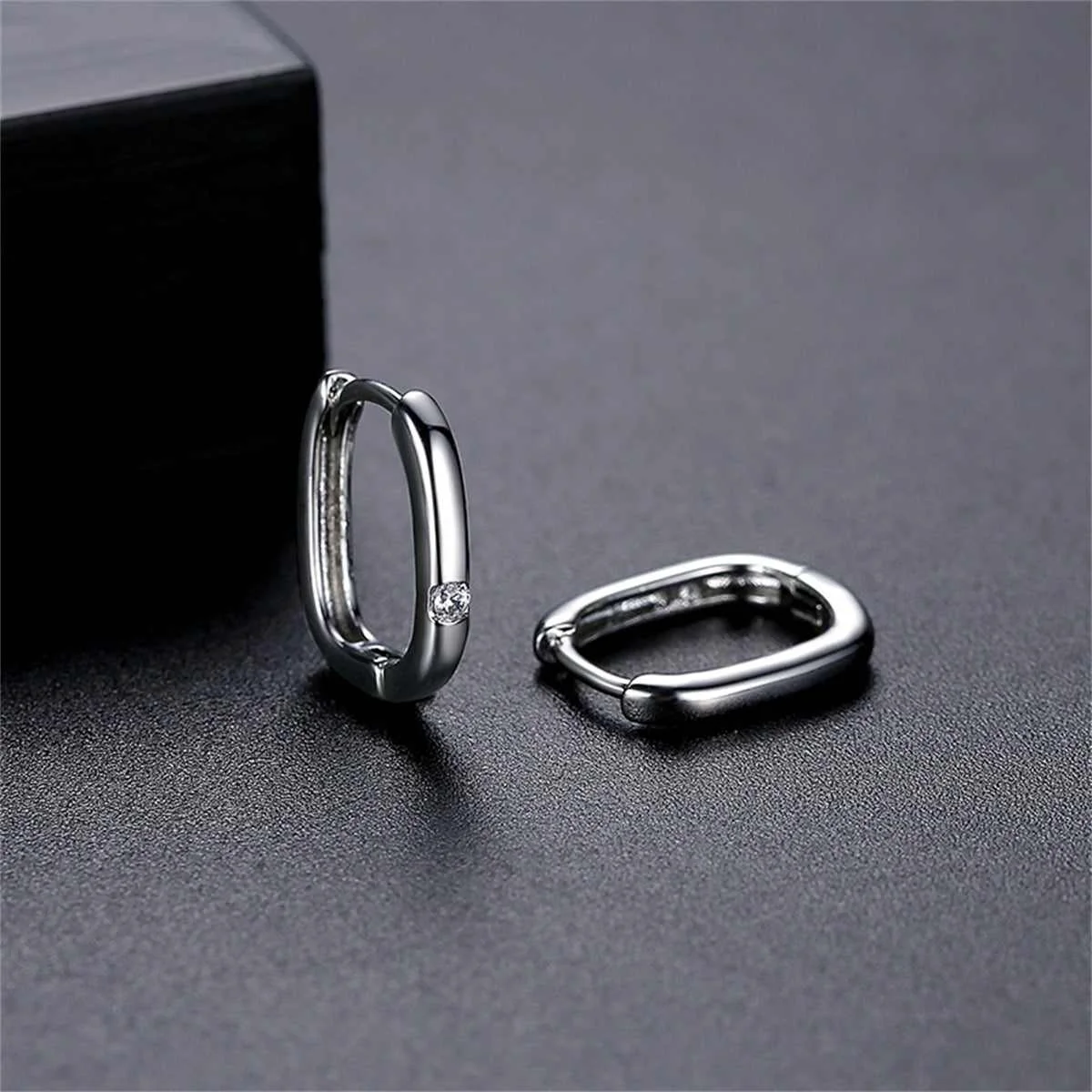 Versatile Cubic Zirconia Silvertone Square Huggie Earrings Elite