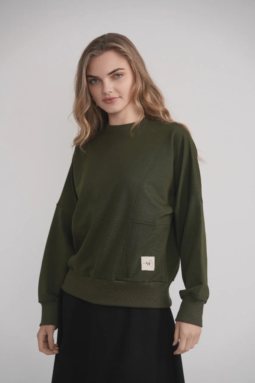Sustainable French Terry Sweatshirt with Logo - Khaki Safe