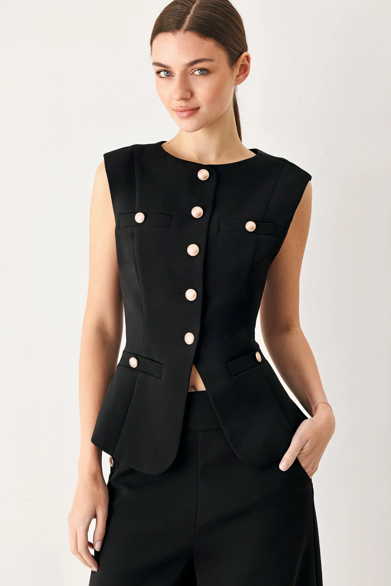 Solid Modern Edge Woven Vest Certified