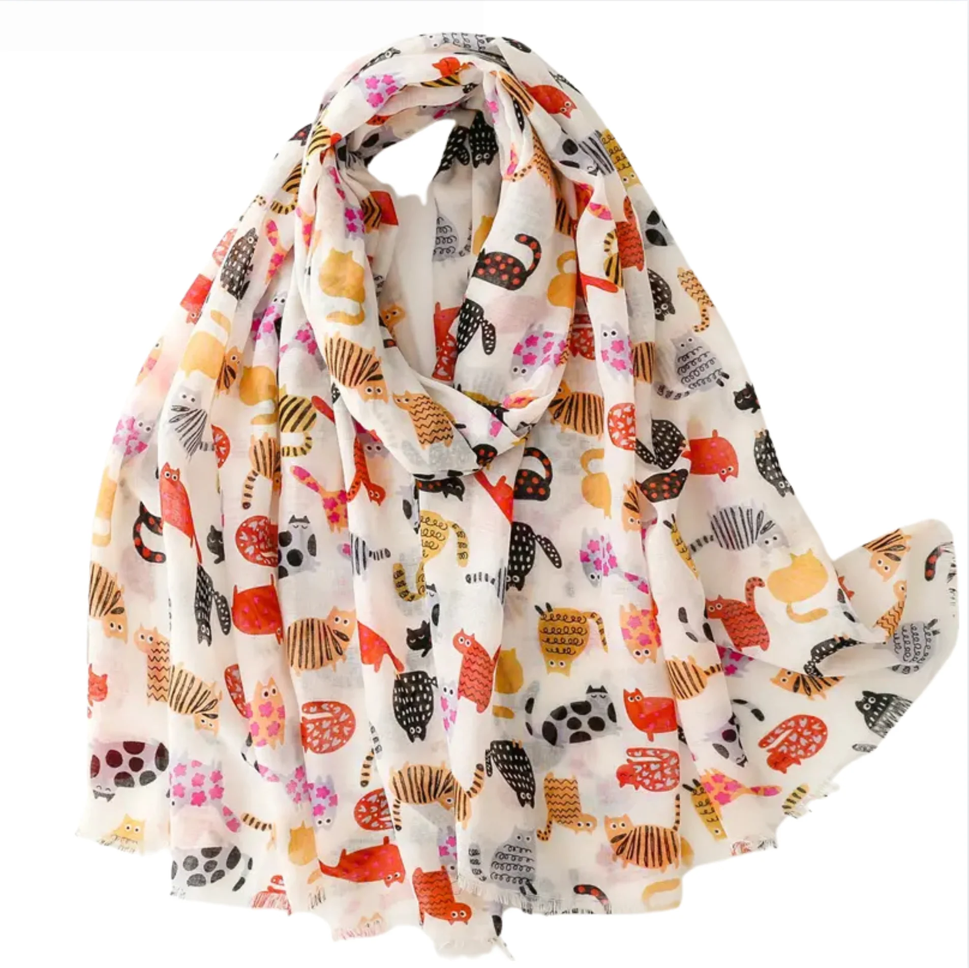 Selected Playful Cat Print Scarf Safe