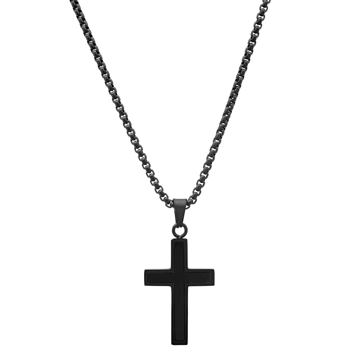 Versatile Black Ip Stainless Steel And Simulated Onyx Cross Pendant Durable