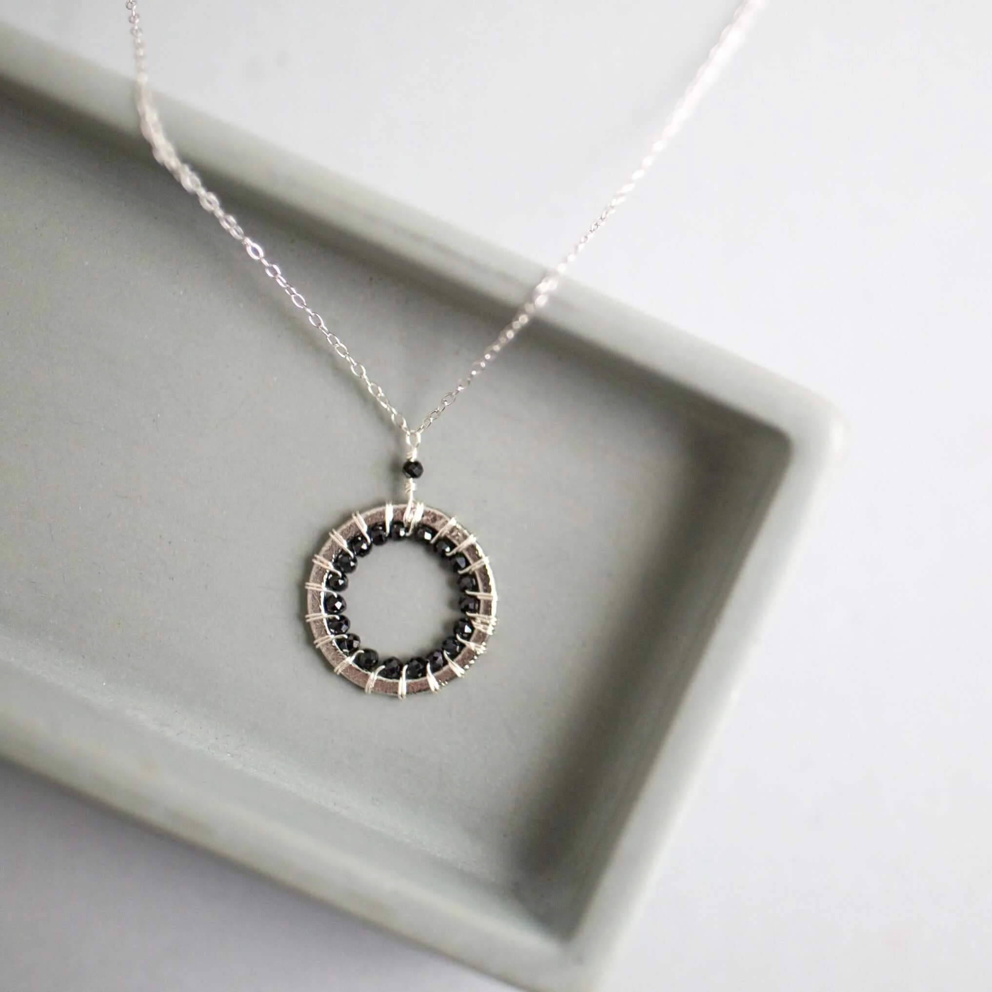 Fine Crafted Black Spinel Halo Mini Sliver Pendant Convenient