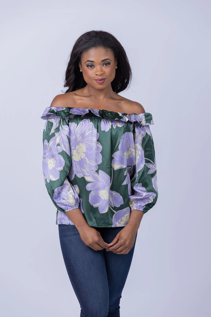 Comfortable Christy Lynn Regina Top in Green Blossom Minimalist