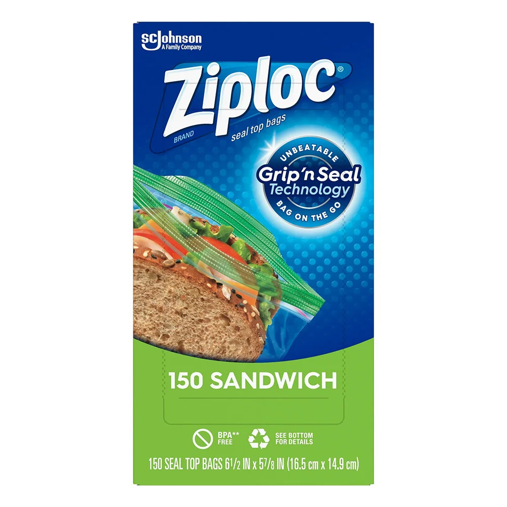 Sustainable Ziploc Grip and Seal Techonology Sandwich Bags 150Ea Relaxed