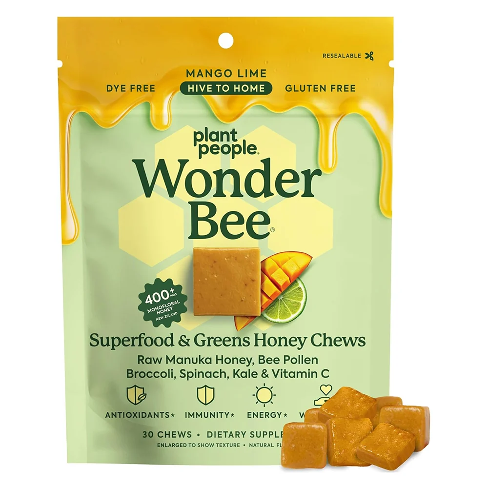 Fine Crafted Plant People Wonder Bee Greens Mango Lime Chews Support Immune Antioxidants and Boost Energy 30Ea Original