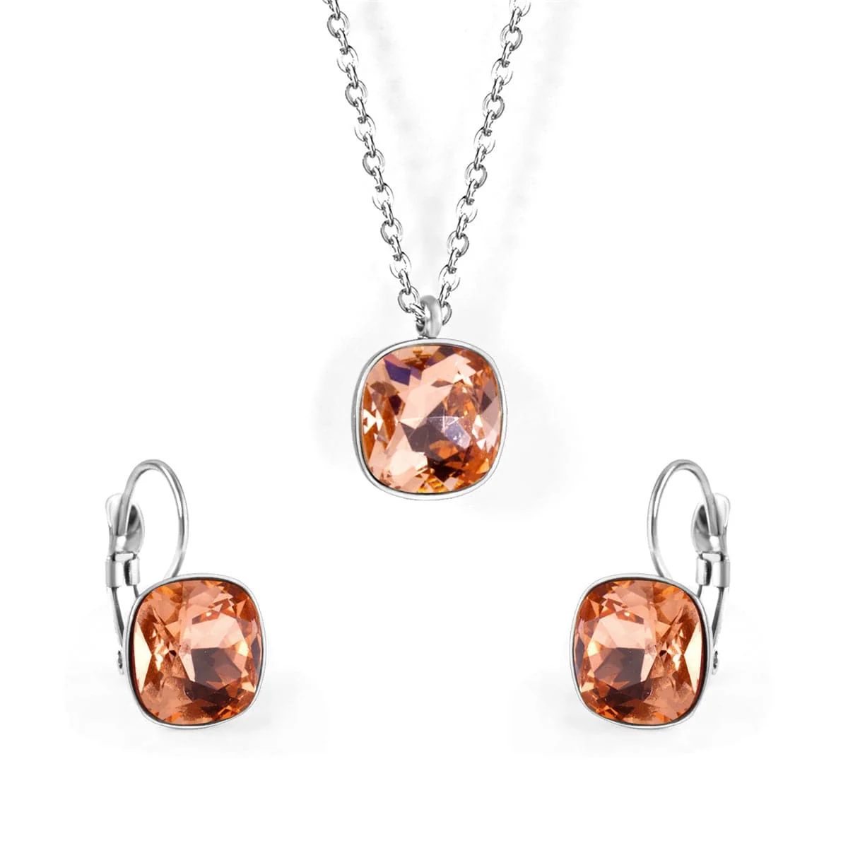Artisan Champagne Crystal Silvertone Square Huggie Earring Set Relaxed