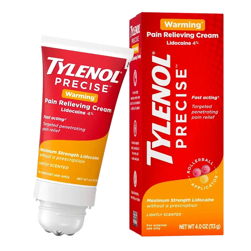 User-Friendly Tylenol Precise Warming Pain Relief Lidocaine Cream 4Oz 113g Natural