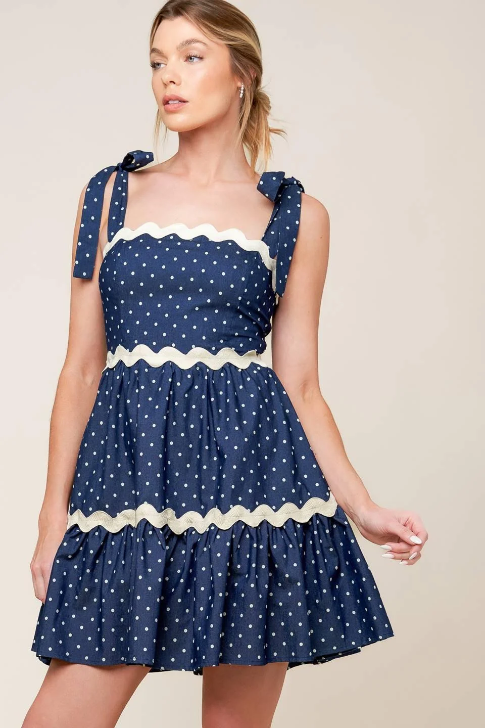 Trendy Divinely Dotted Woven Mini Dress Fine