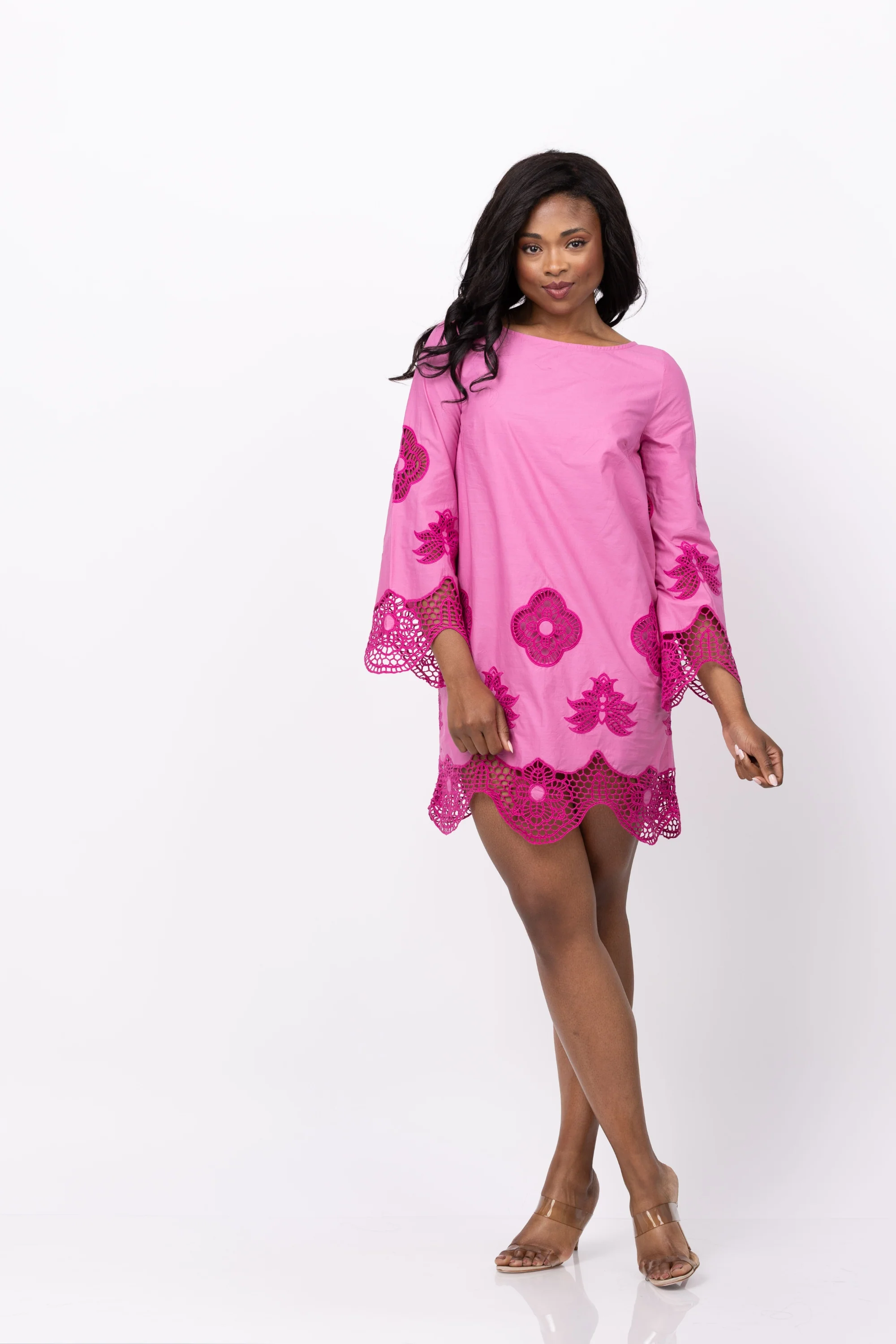 Sophisticated Misa Los Angeles Gallica Dress In Fuchsia Embroidered Lace Organic