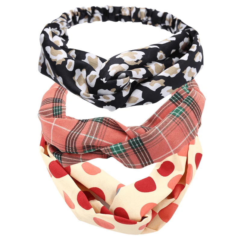Original Design Black Beige White Leopard Print Satine Twisted Headband- Don't AsK - set of 3 Selected