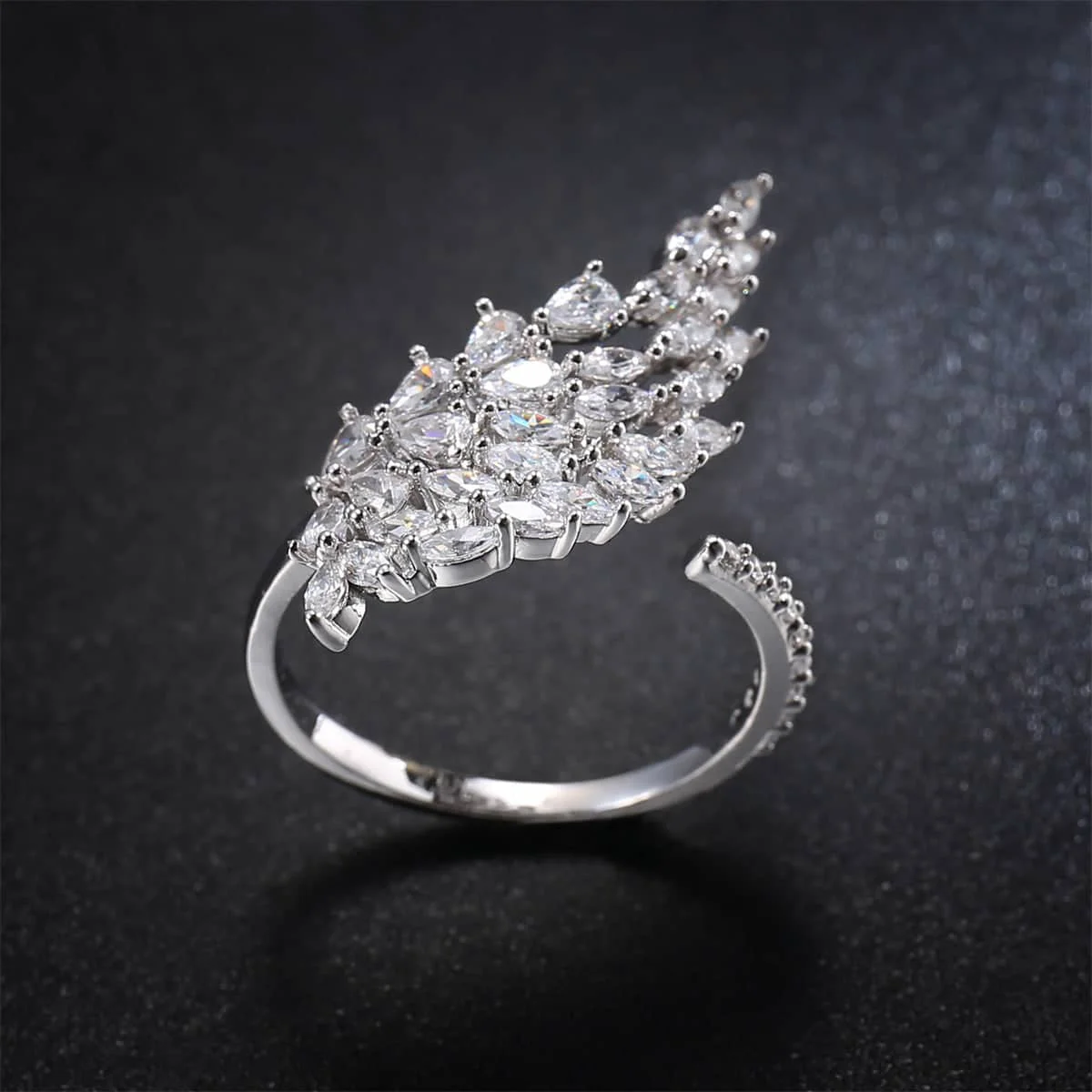 High-Quality Crystal Cubic Zirconia Marquise Wing Adjustable Bypass Ring Clean