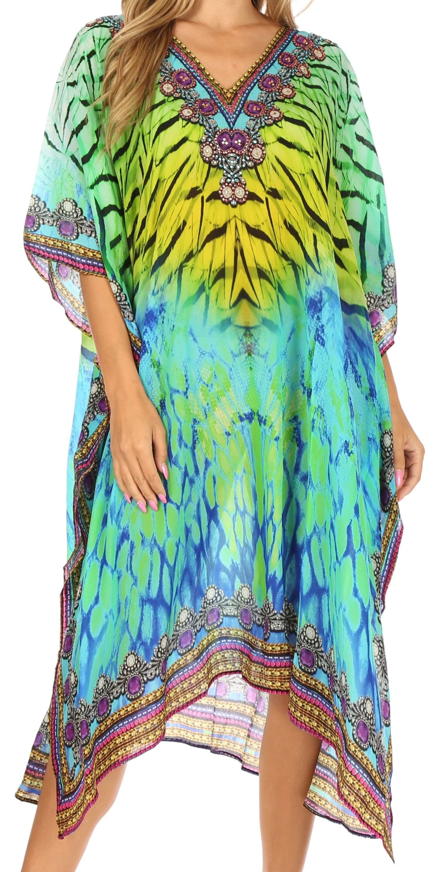 Top-Quality Sakkas MiuMiu Ligthweight Summer Printed Short Caftan Dress Cover Up Safe