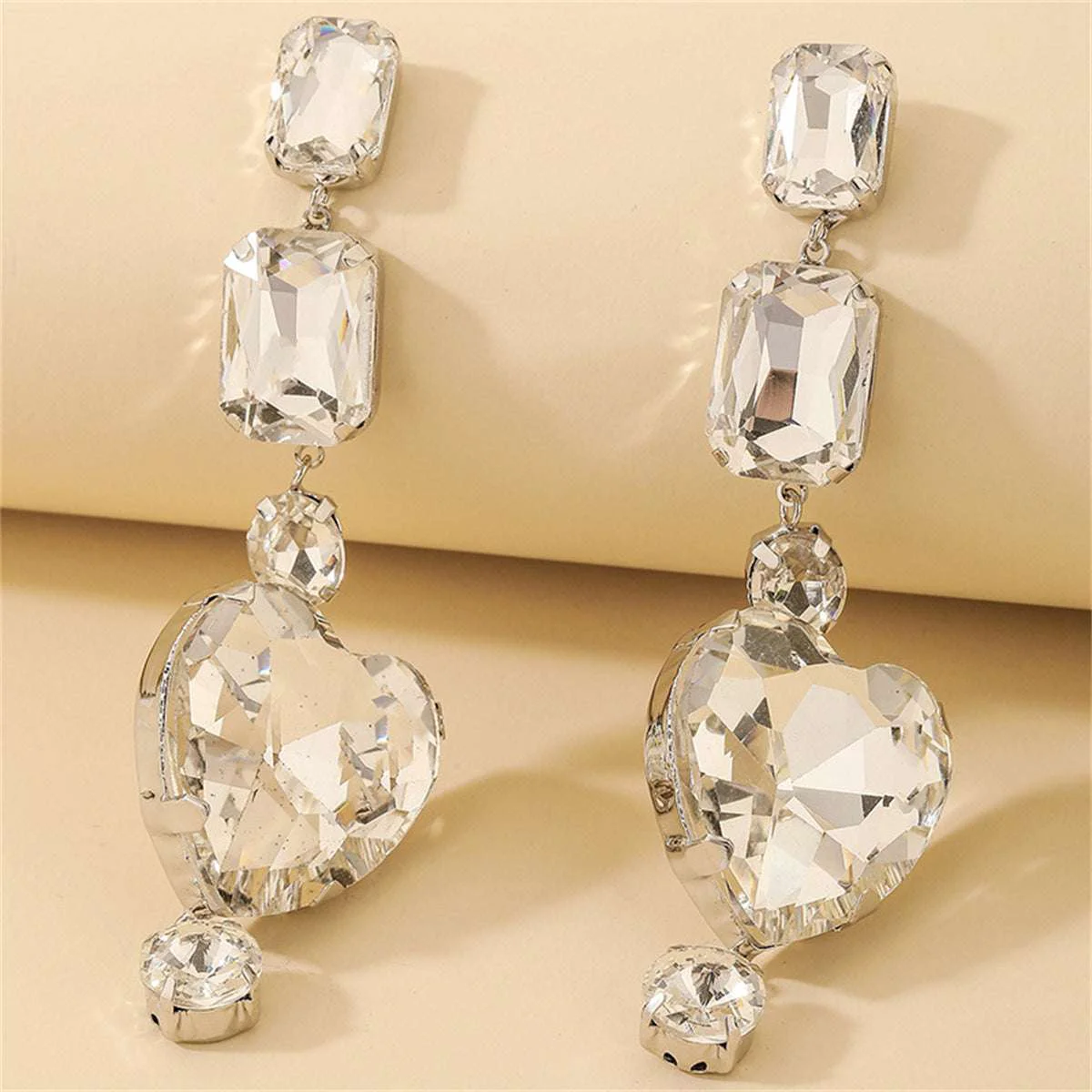 Versatile Crystal Silvertone Heart Dangle Earring Solid
