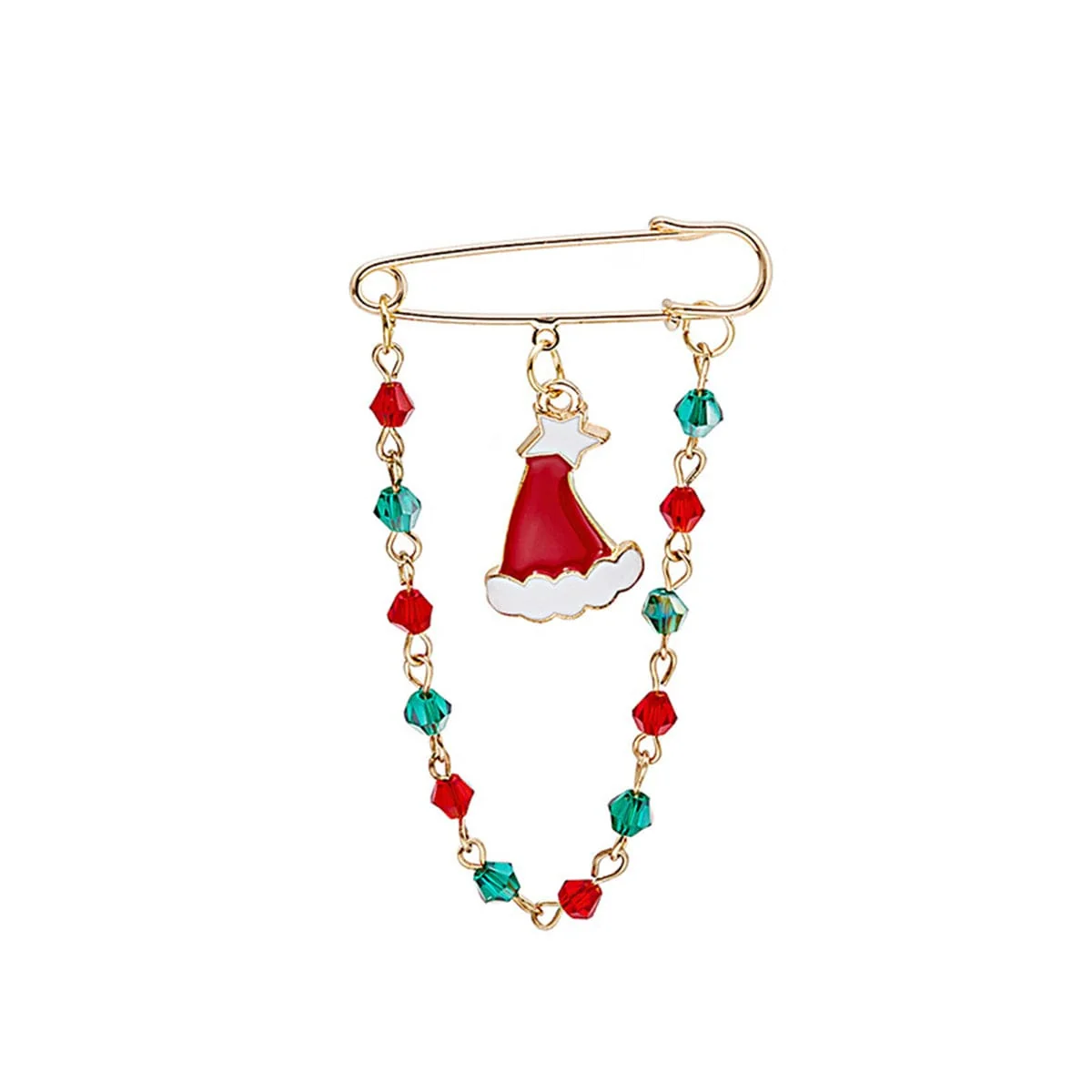 Crafted Red Green Beaded-Chain Christmas Tree Pin Brooch Consistent