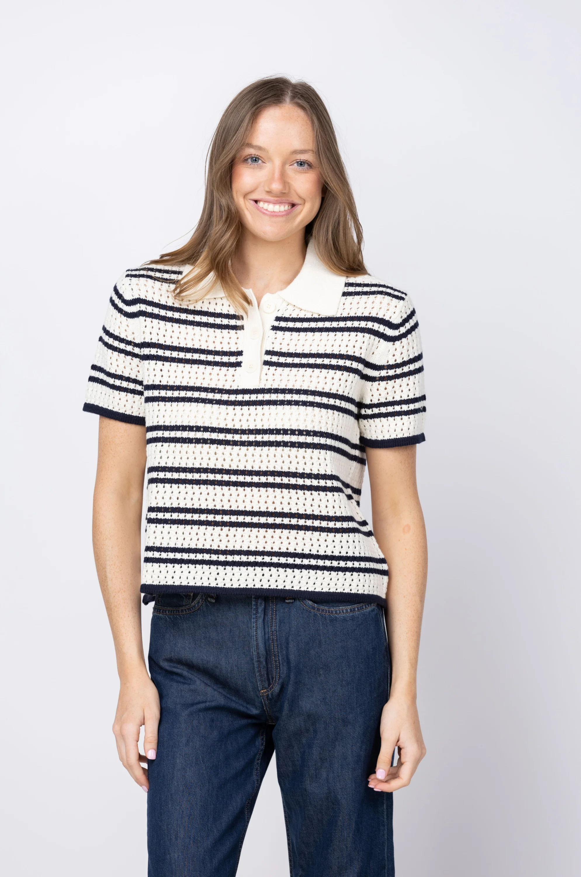 Dependable Velvet by Graham Spencer Lumae 07 Top in Milk Navy Comfortable
