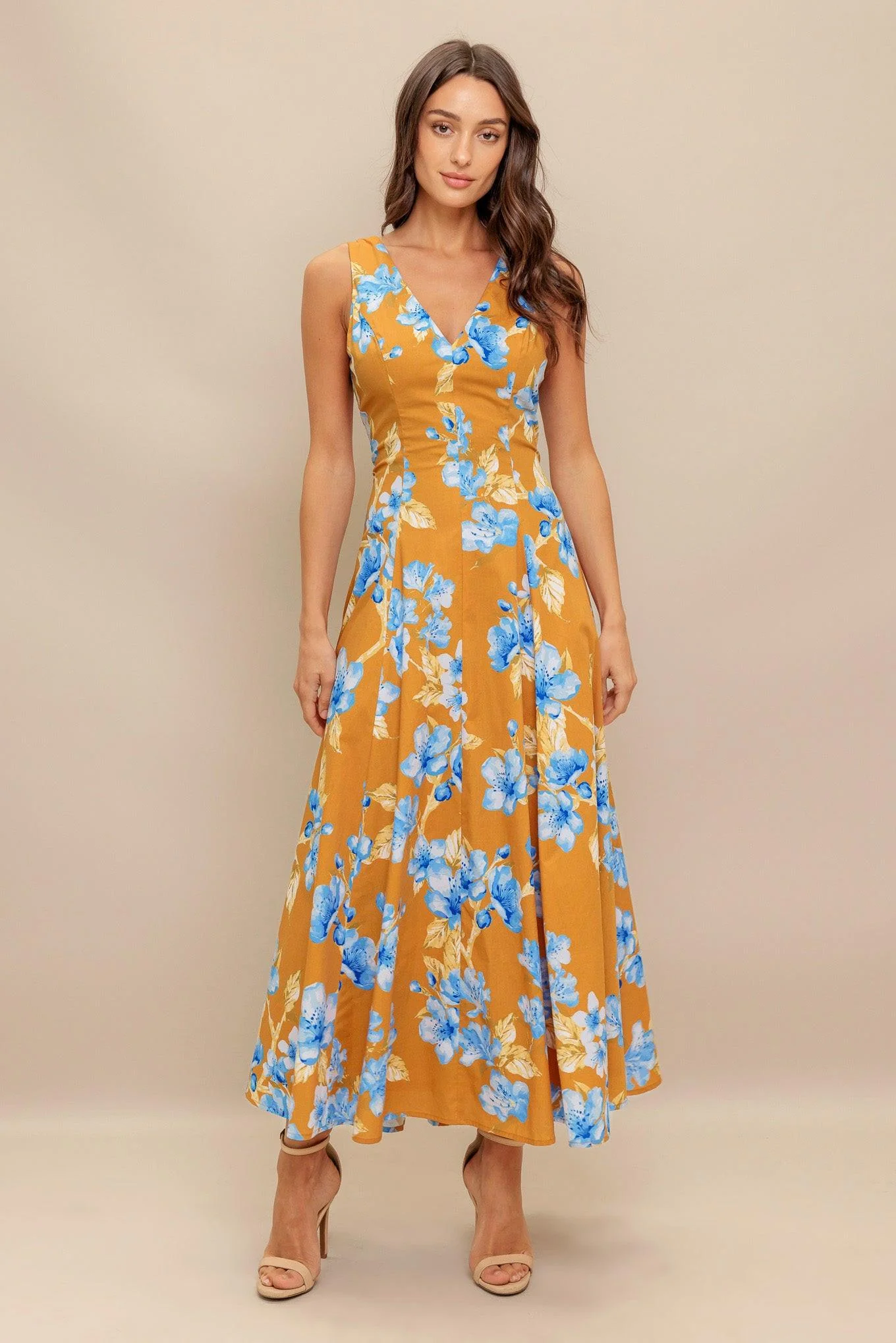 Durable Skyblossom Rush Woven Midi Dress Natural