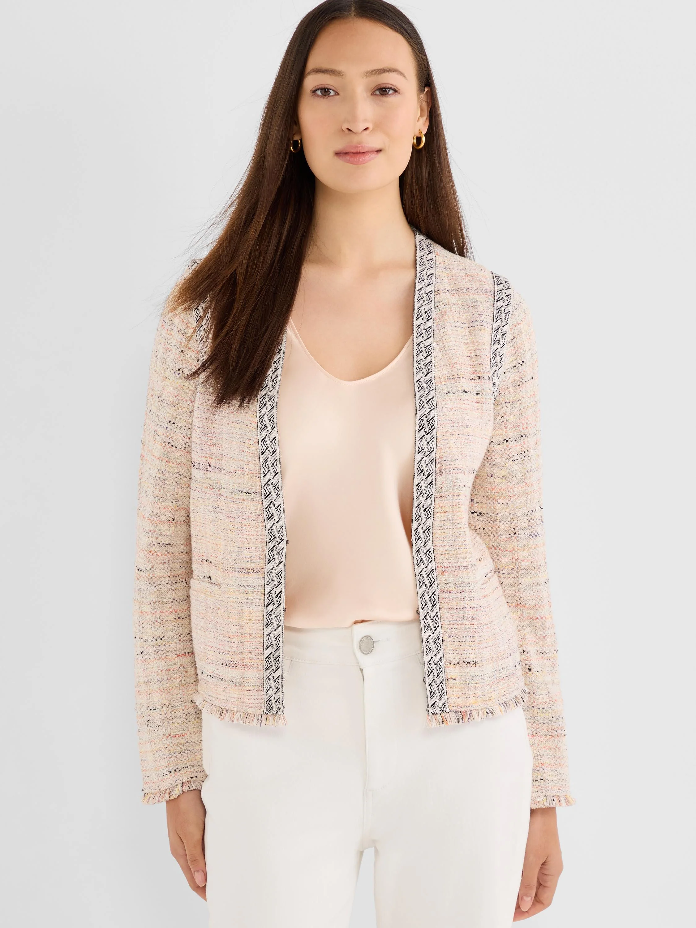 Sophisticated NIC ZOE Contrast Trim Knit Jacket in Orange Multi Relaxed