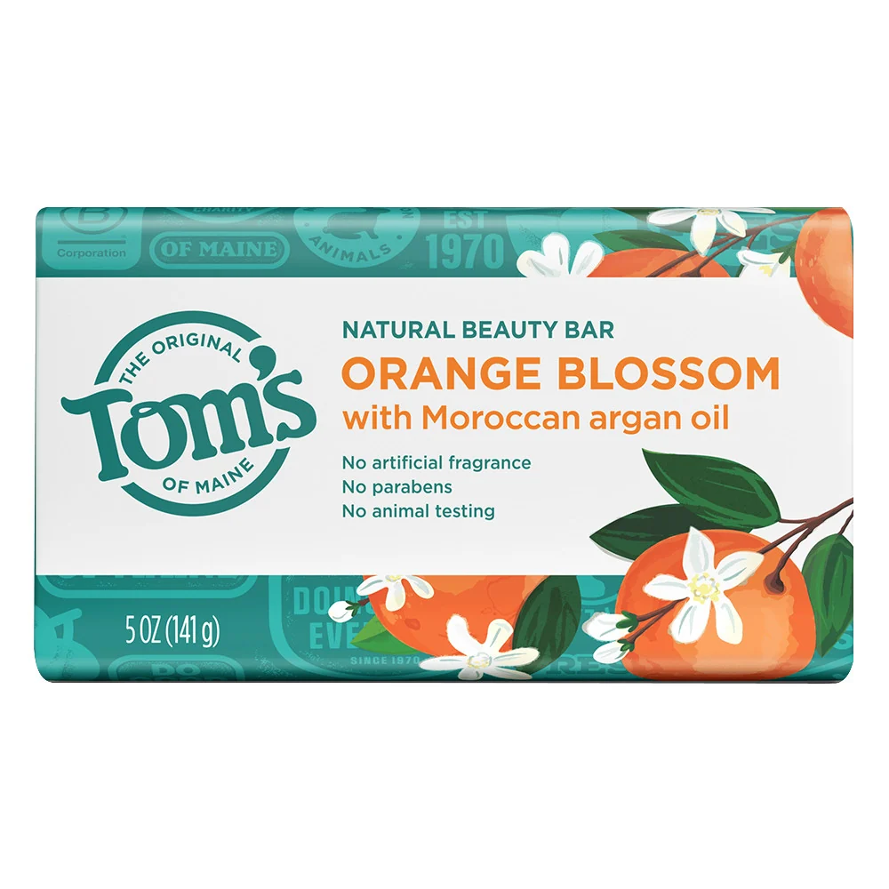 Crafted Toms of Maine Natural Bar Soap Orange Blossom with Moroccan Argan Oil 5 Oz Premium