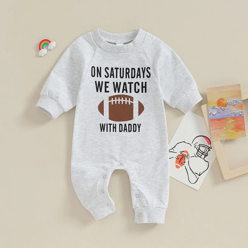 Easy-to-Use Baby Girl Boy Romper On Saturdays We Watch Football With Daddy Letter Print Long Sleeve Round Neck Jumpsuit Fall ClothesSPECIFICATIONS World-Class