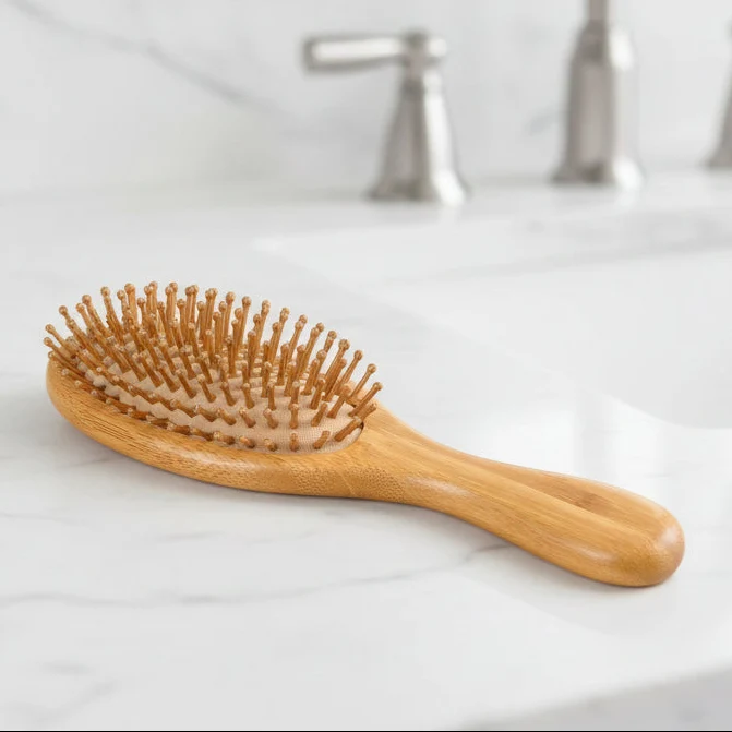 Solid Bamboo Rounded Hair Brush Comfort Handle Contemporary