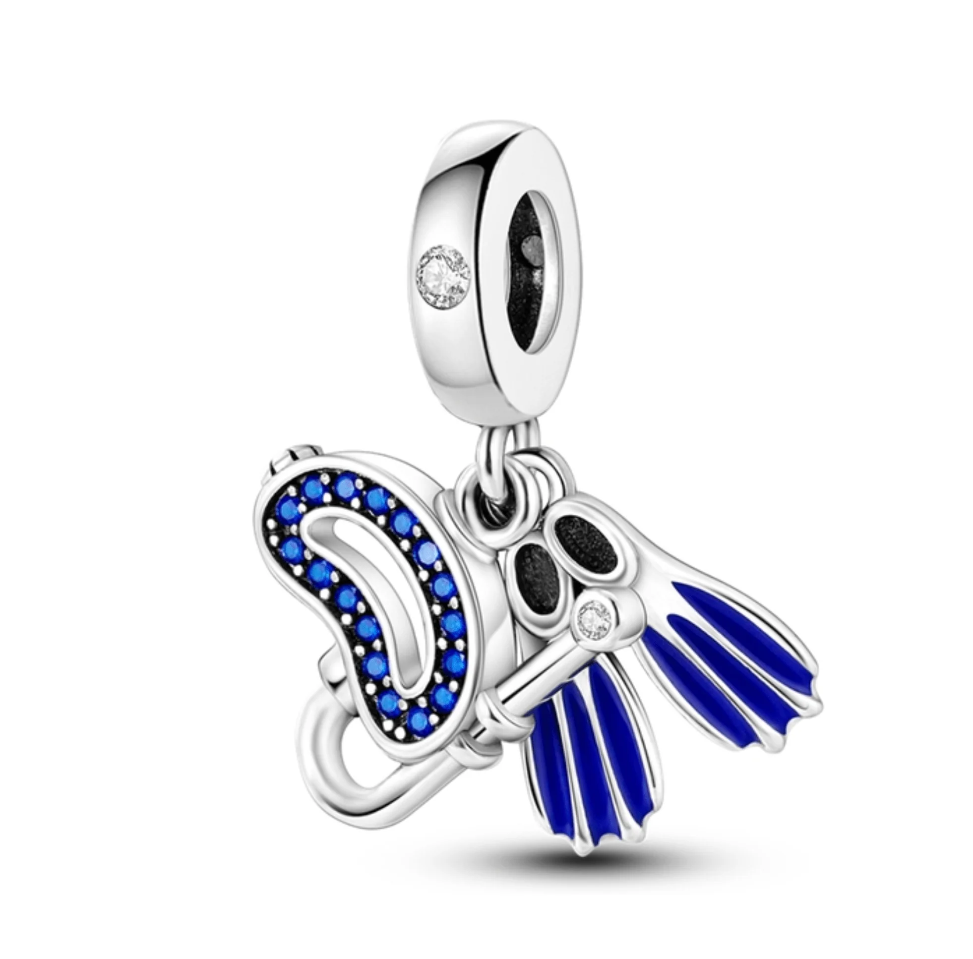 Natural Ag Sterling Blue Cubic Zirconia Sterling Silver Snorkel Drop Charm Excellent