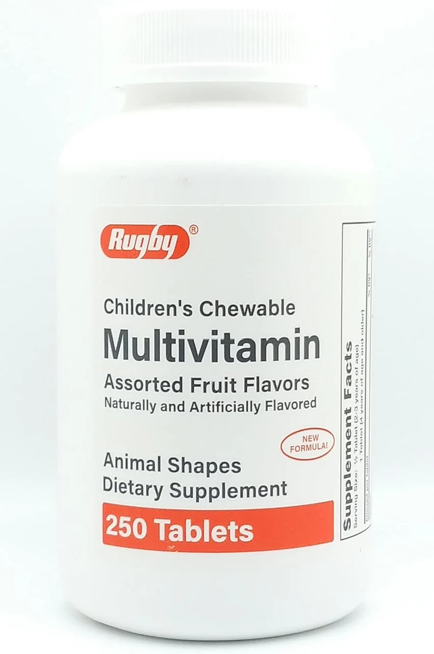 High-End Rugby Childrens Chewable Multivitamin Tablets Fruit Flavored Tablets 100 Ea User-Friendly