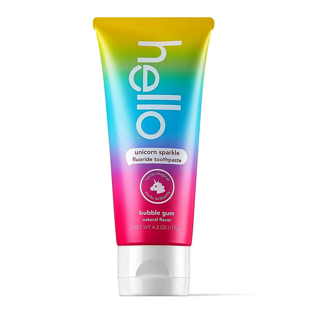 Sustainable Hello Kids Unicorn Sparkle Fluoride Toothpaste with Natural Bubble Gum 4. 2Oz Fine