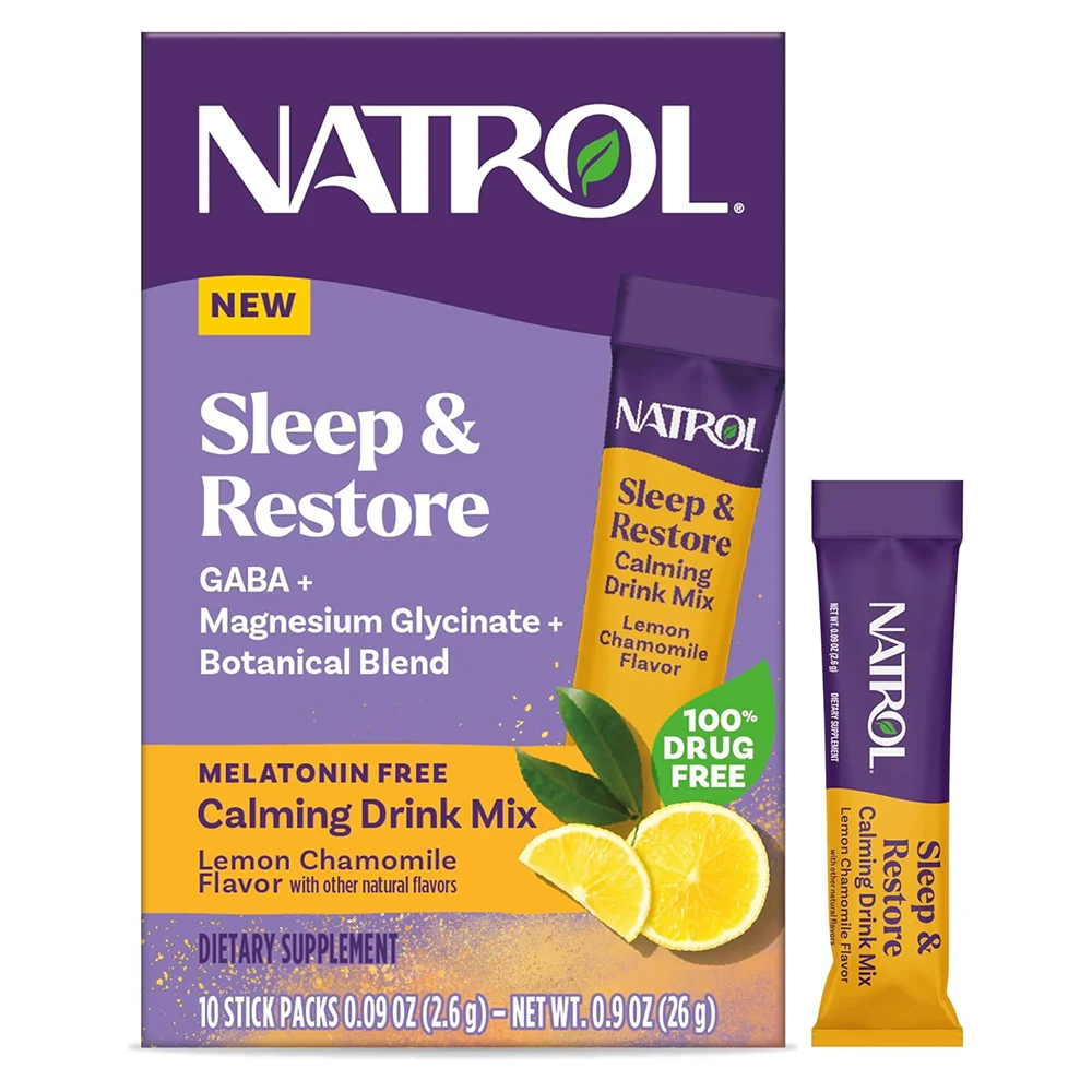 World-Class Natrol Sleep and Restore Calming Drink Mix Magnesium Sleep Aid Melatonin Lemon Chamomile Flavor Stick 10Ea Functional