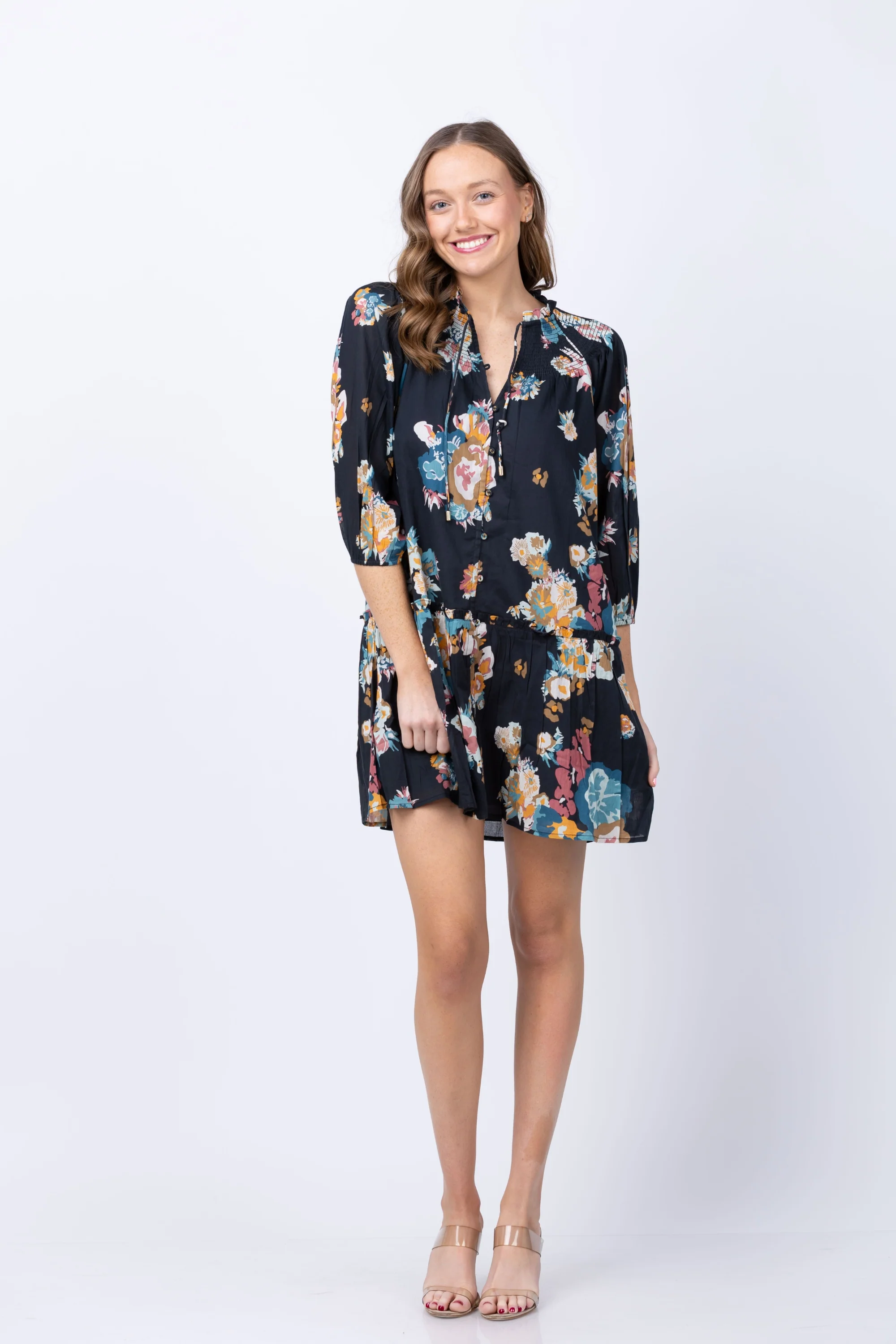 Clean Cleobella Emmanuelle Mini Dress in Vitet Floral Print Natural