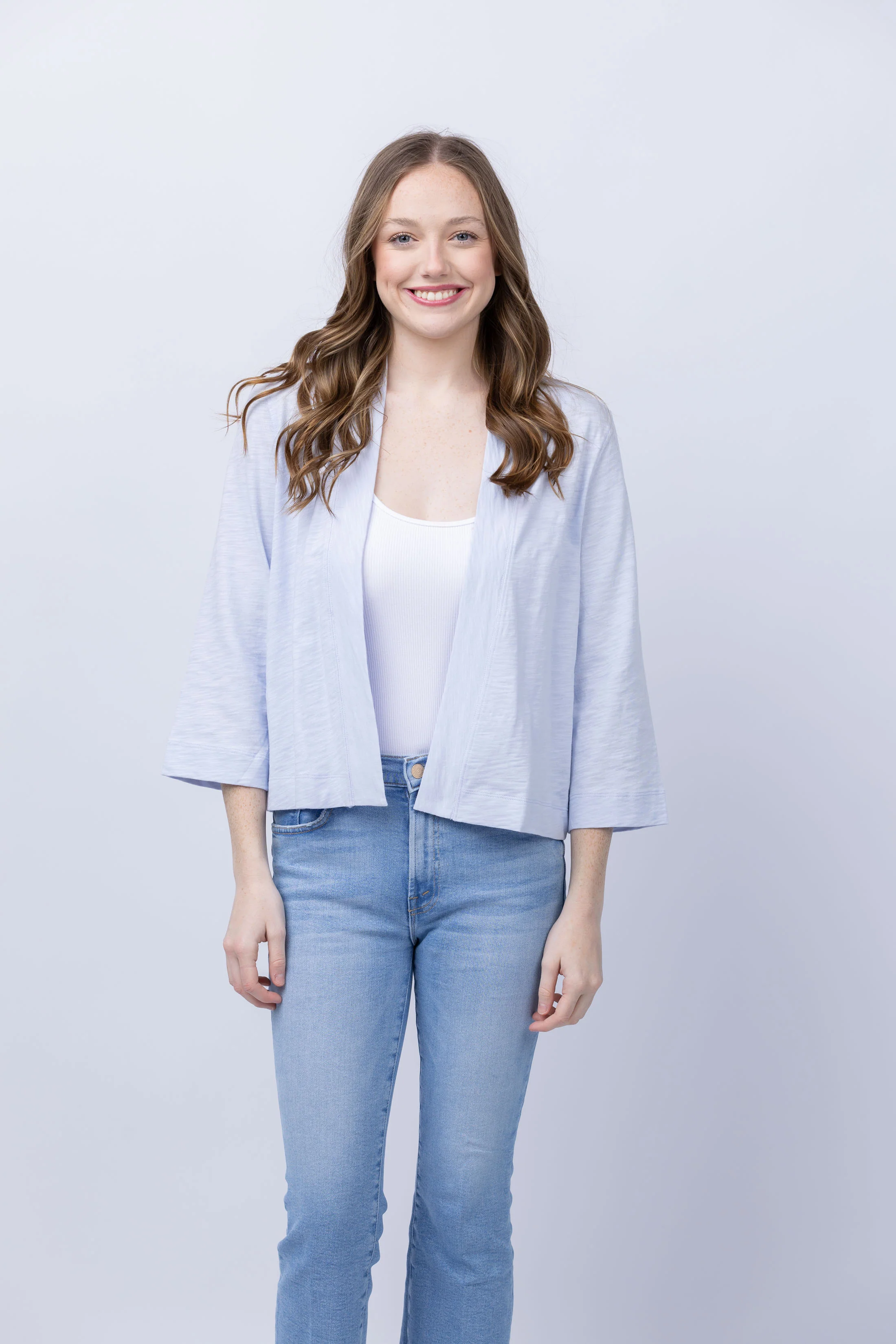 Traditional Lilla P Loose Knit Slub Open Cardigan in Hyacinth Organic