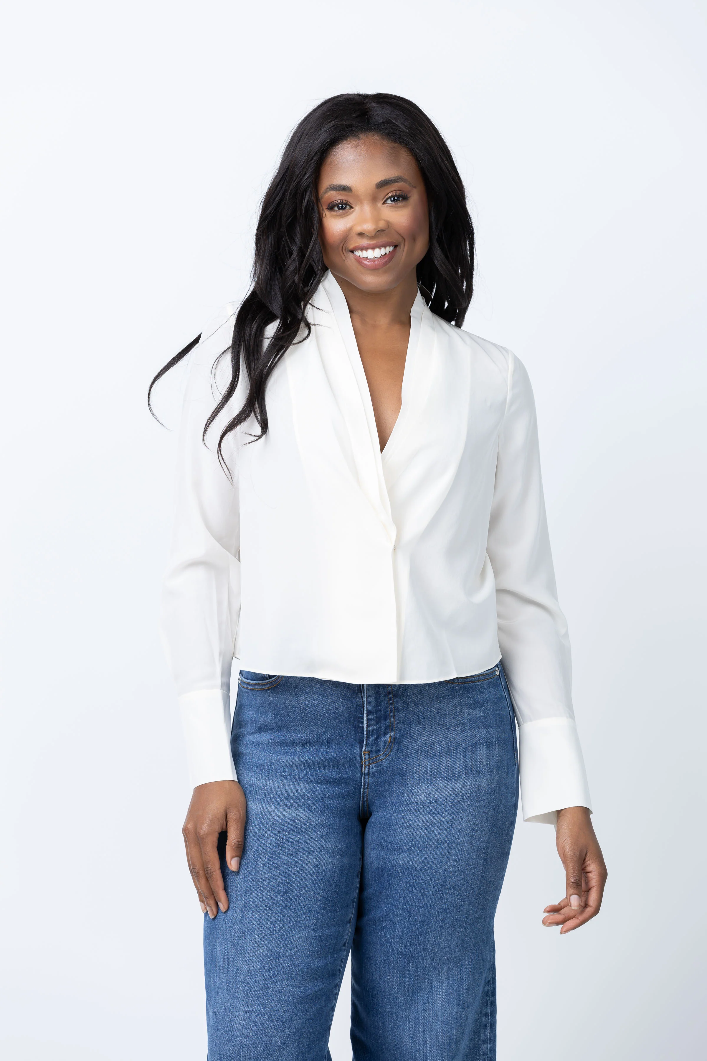 Artisan Frame Shawl Collar Blouse in Cream Top-Quality